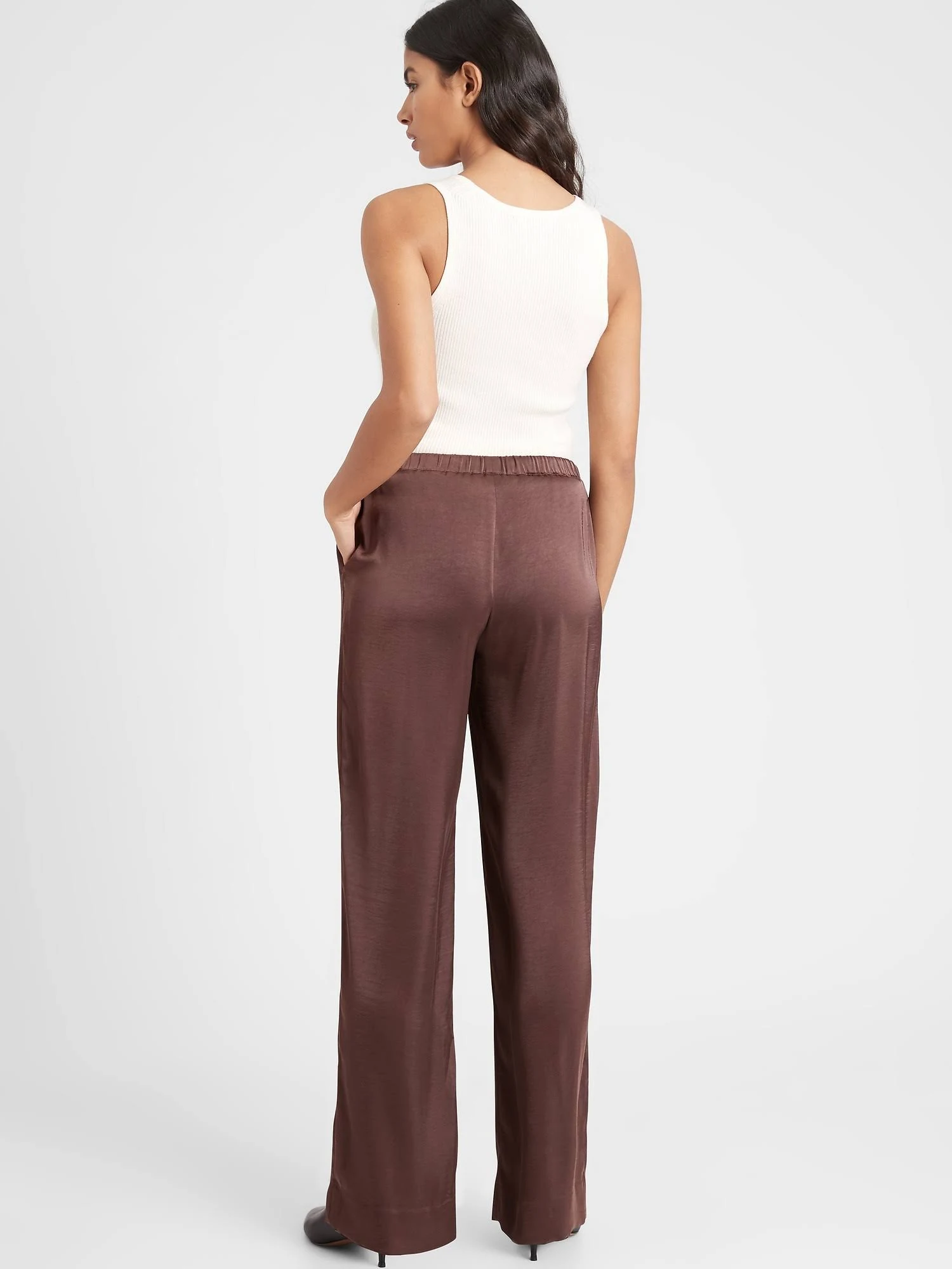 Banana Republic Women's Wide-Leg Satin Pull-On Pant Dark Taupe Size Xs
