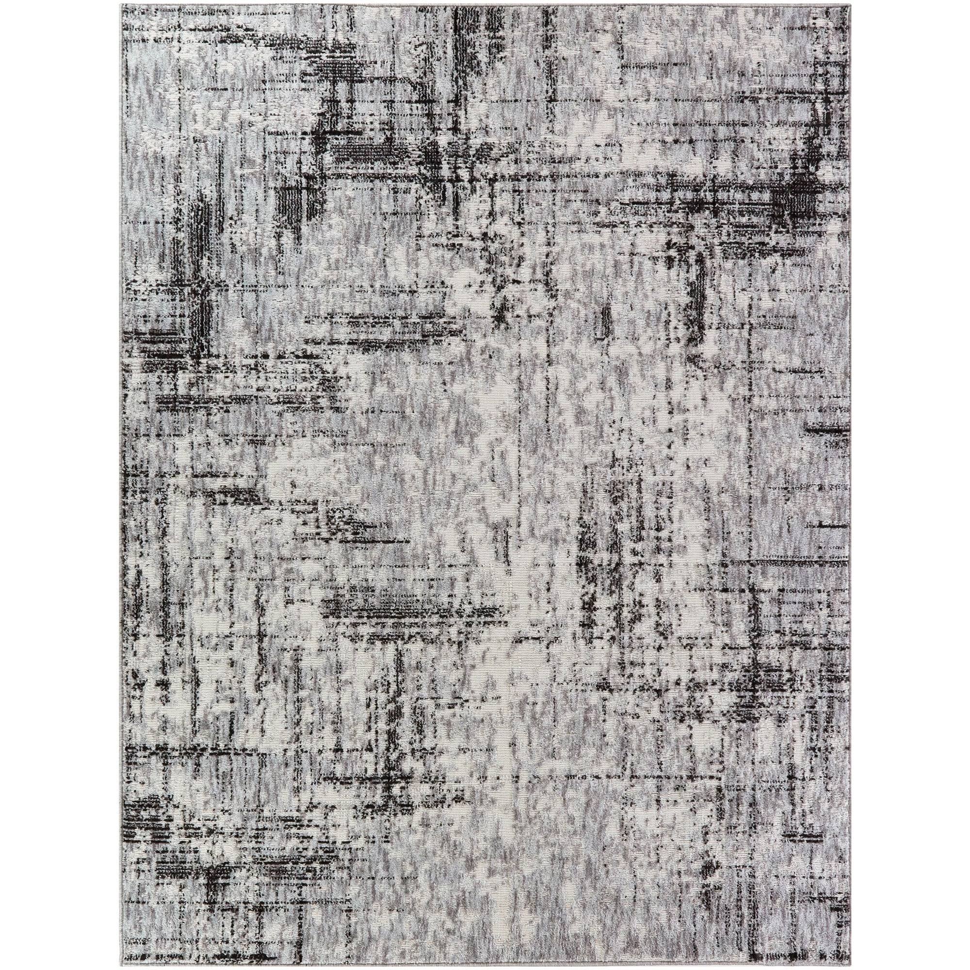 Leon Abstract Area Rug - 2&7x22 x 7& Runner - Black