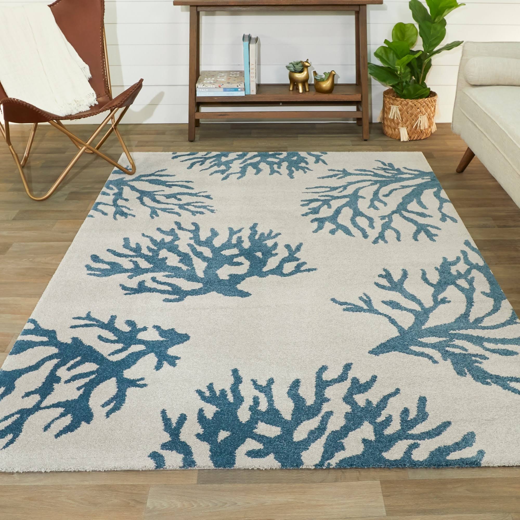 Caistor Coastal Coral Print Area Rug - Runner 2&7