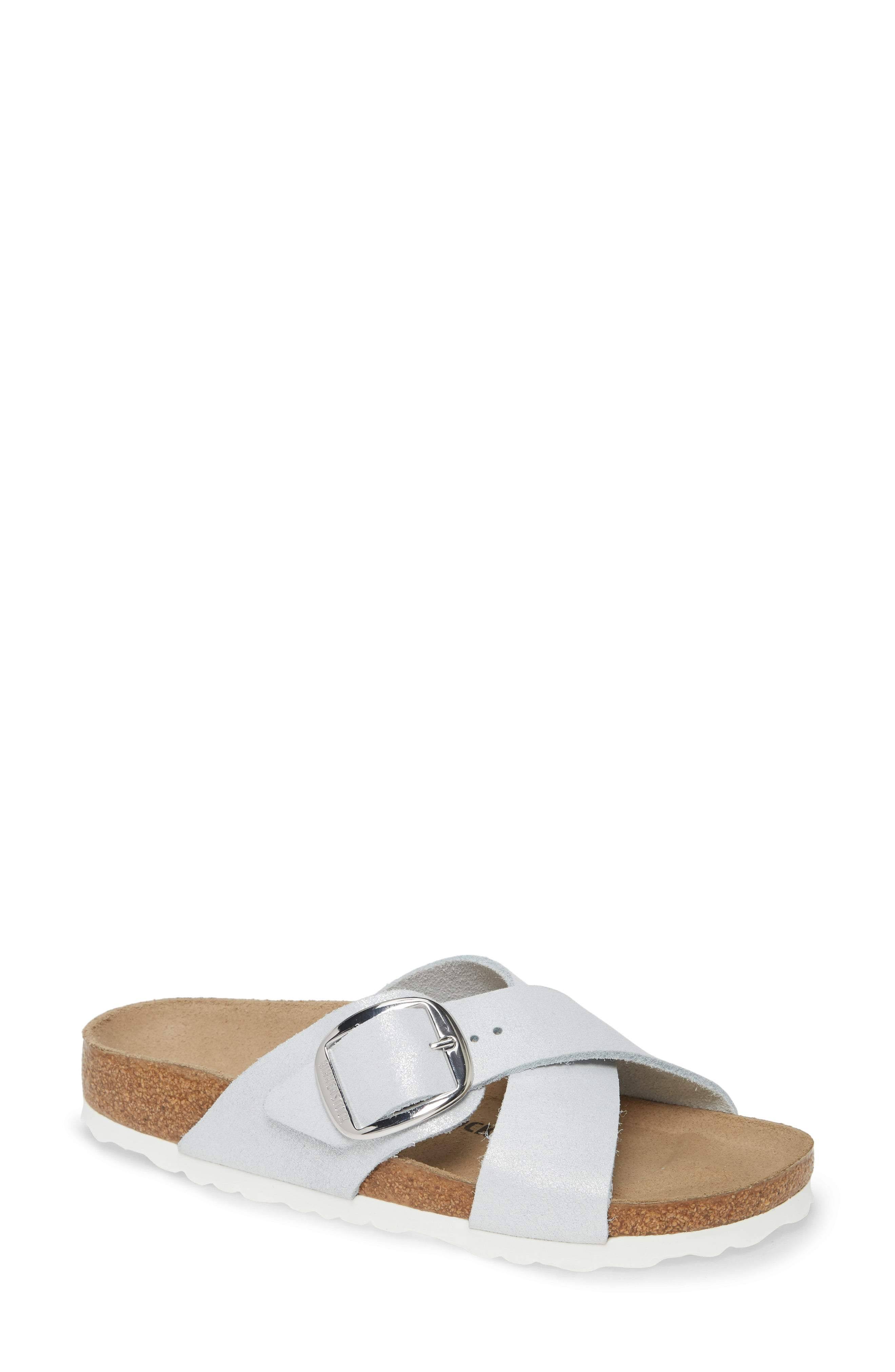 Birkenstock Women's Siena Big Buckle, Washed Metallic White Size: 38 N