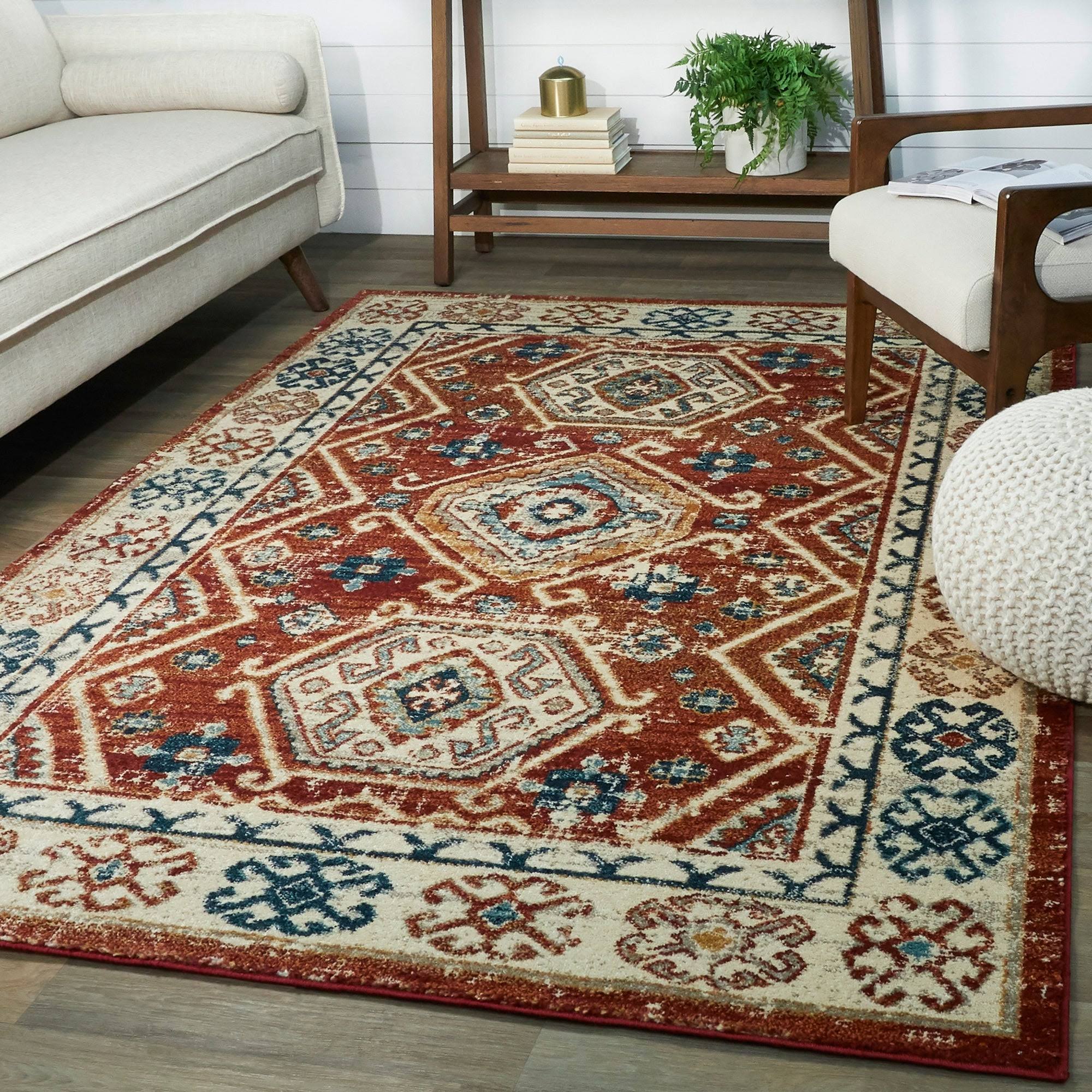BALTA Reed Rust 5 ft. x 7 ft. Distressed Medallion Area Rug, Red