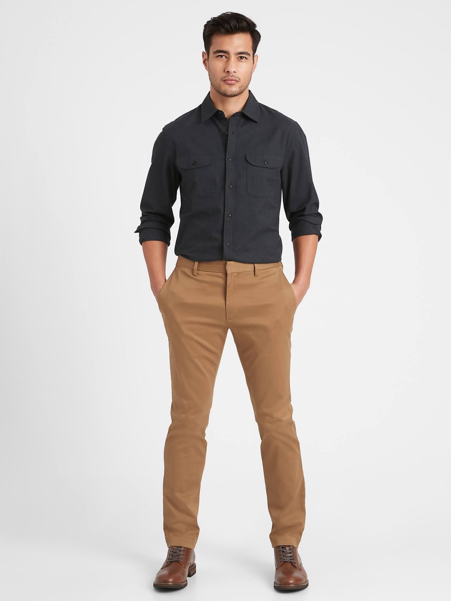 Banana Republic Men's Untucked Slim-Fit Flannel Shirt Charcoal Gray Size S