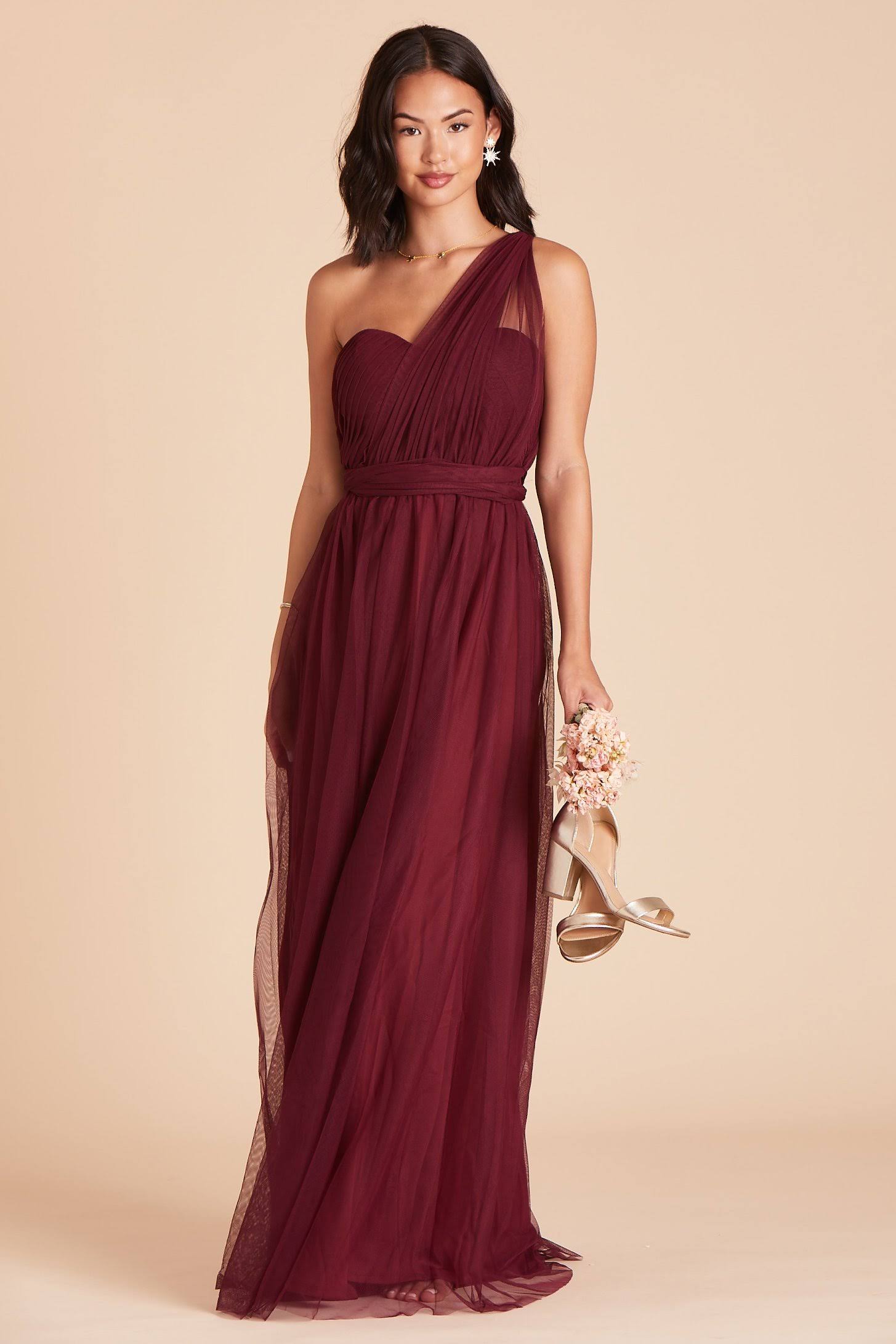 Birdy Grey Christina Convertible Tulle Bridesmaid Dress in Cabernet Xs / Cabernet
