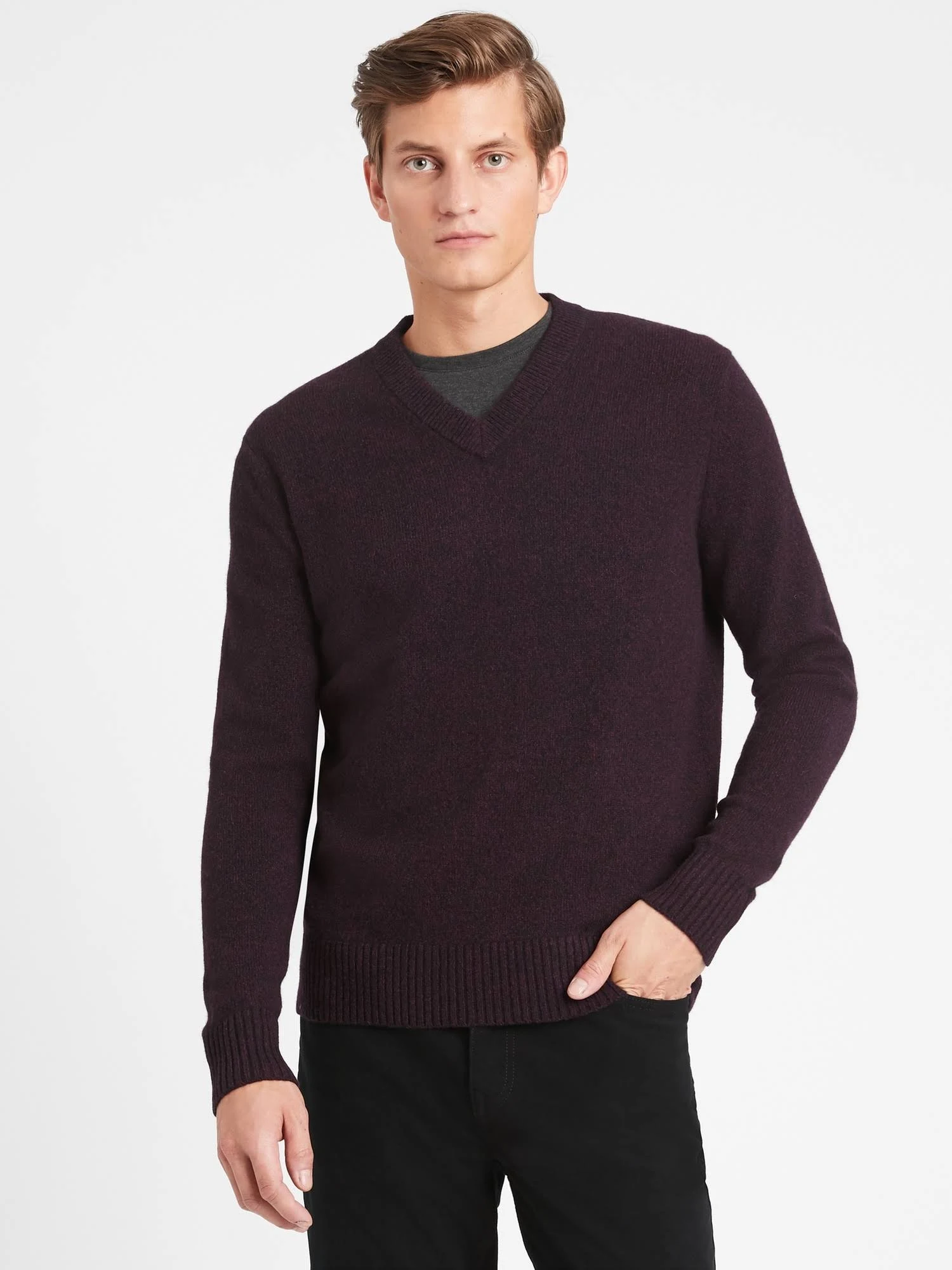 Banana Republic Men's Italian Merino V-Neck Sweater Deep Burgundy Size Xs