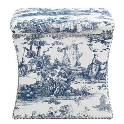 Birch Lane Joao 19&& Wide Rectangle Storage Ottoman Fabric: Idyllic Days Sapphire Cotton, Nailhead Detail: Pewter