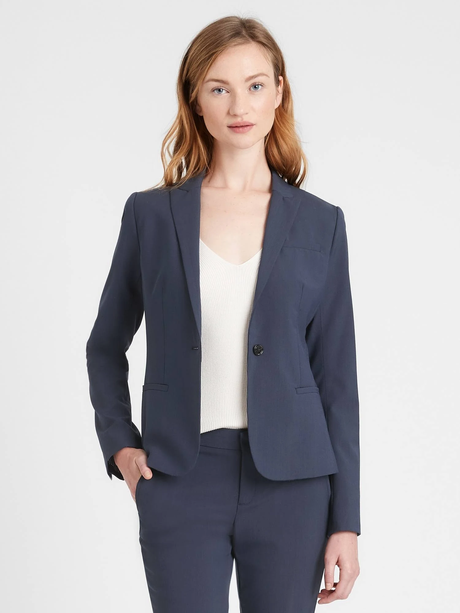 Banana Republic Women's Classic-Fit Washable Italian Wool-Blend Blazer Navy Size 8