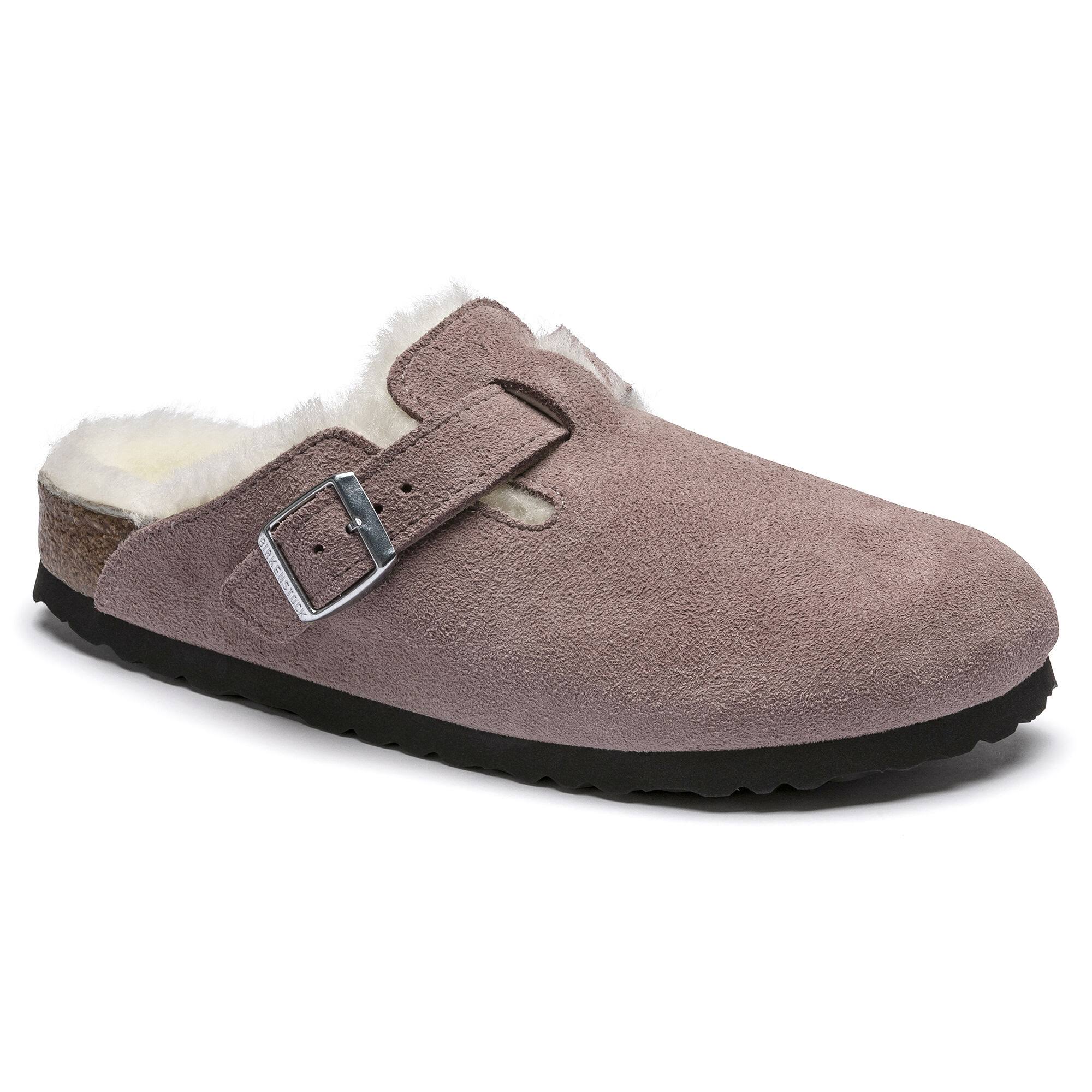 Birkenstock Boston Suede Leather Lavender Blush Shearling Clogs