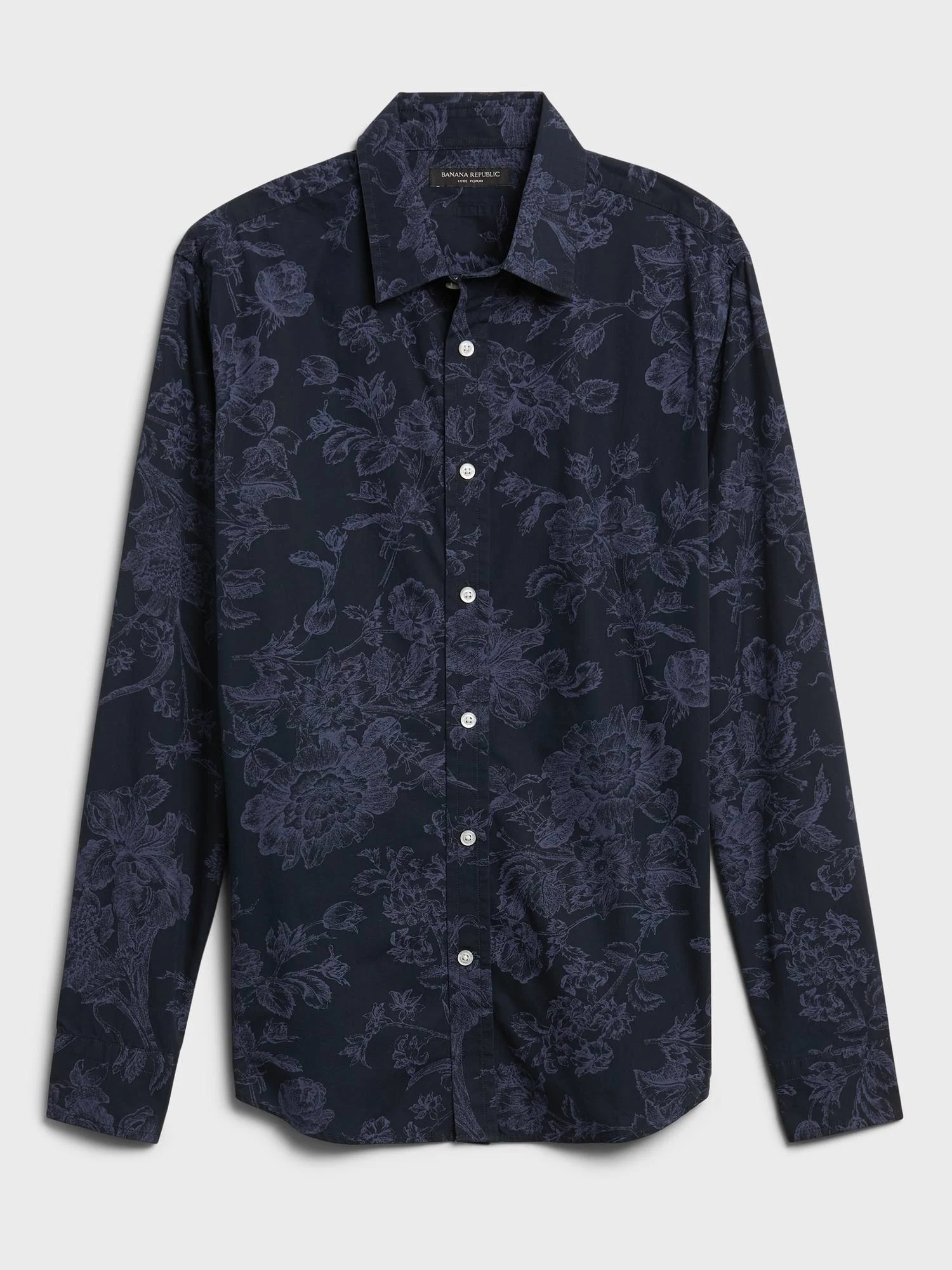 Banana Republic Men's Untucked Slim-Fit Luxe Poplin Shirt Navy Size M