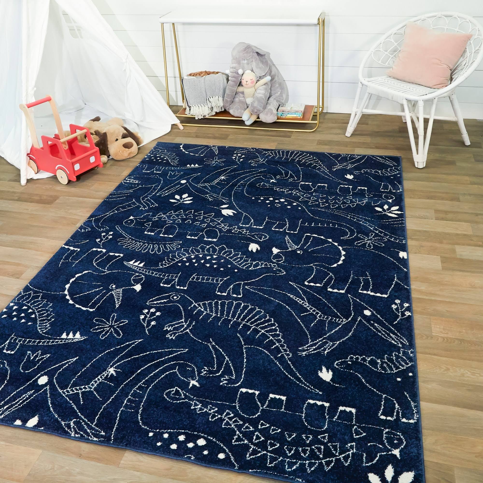 BALTA Parker Dinosaur Navy 4 ft. x 6 ft. Area Rug, Blue