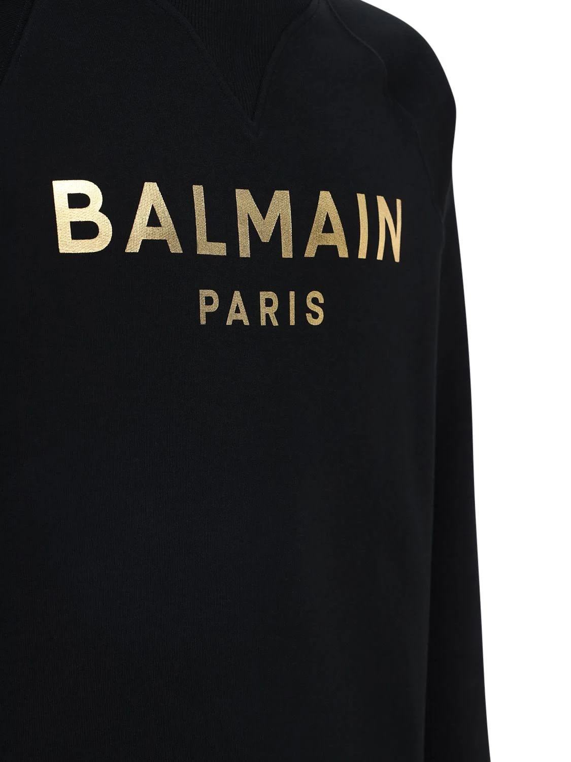 Balmain | Men Logo Print Cotton Jersey Sweatshirt Black/Gold Xs