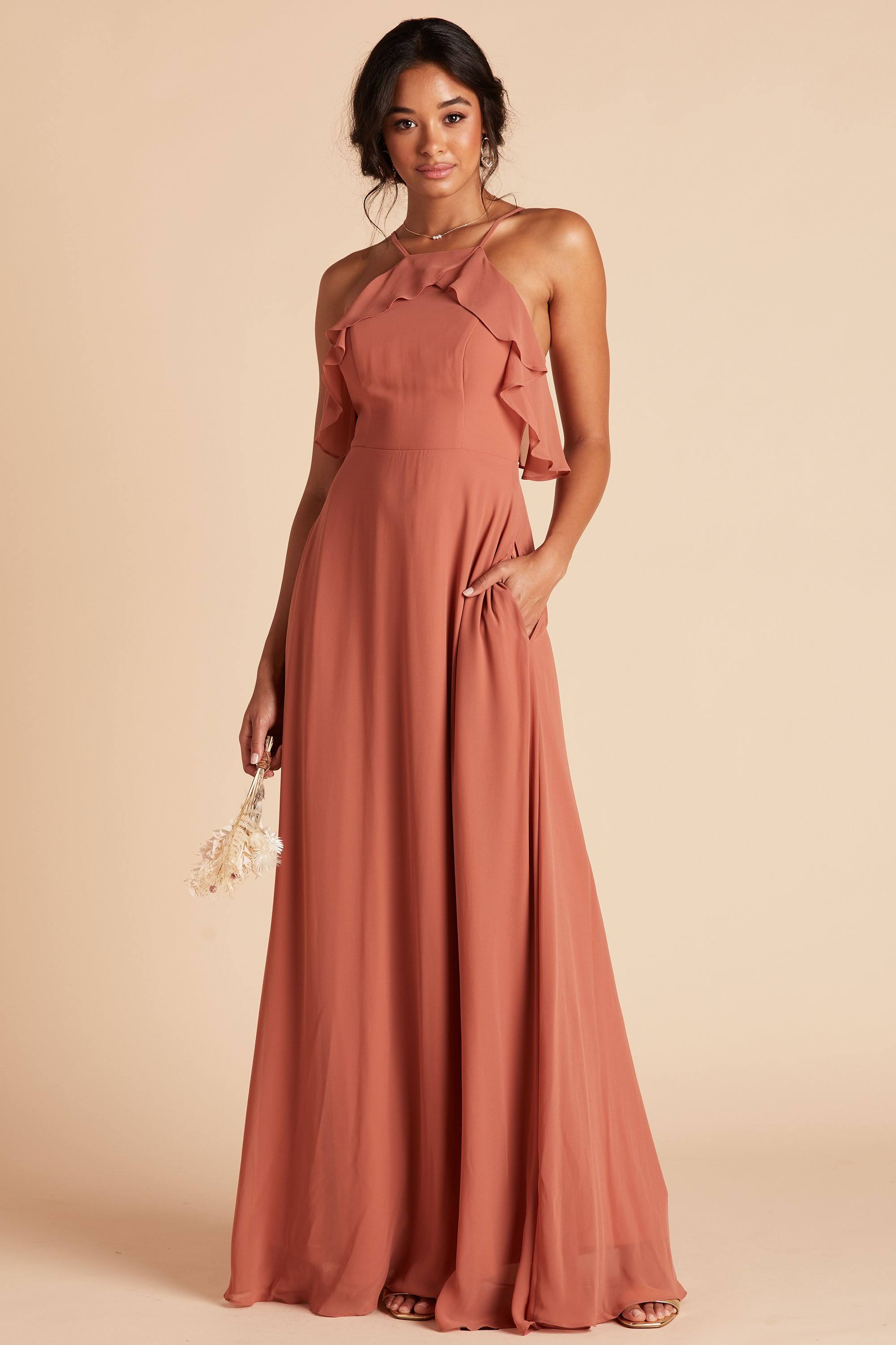 Birdy Grey Jules Chiffon Bridesmaid Dress in Terracotta M / Terracotta