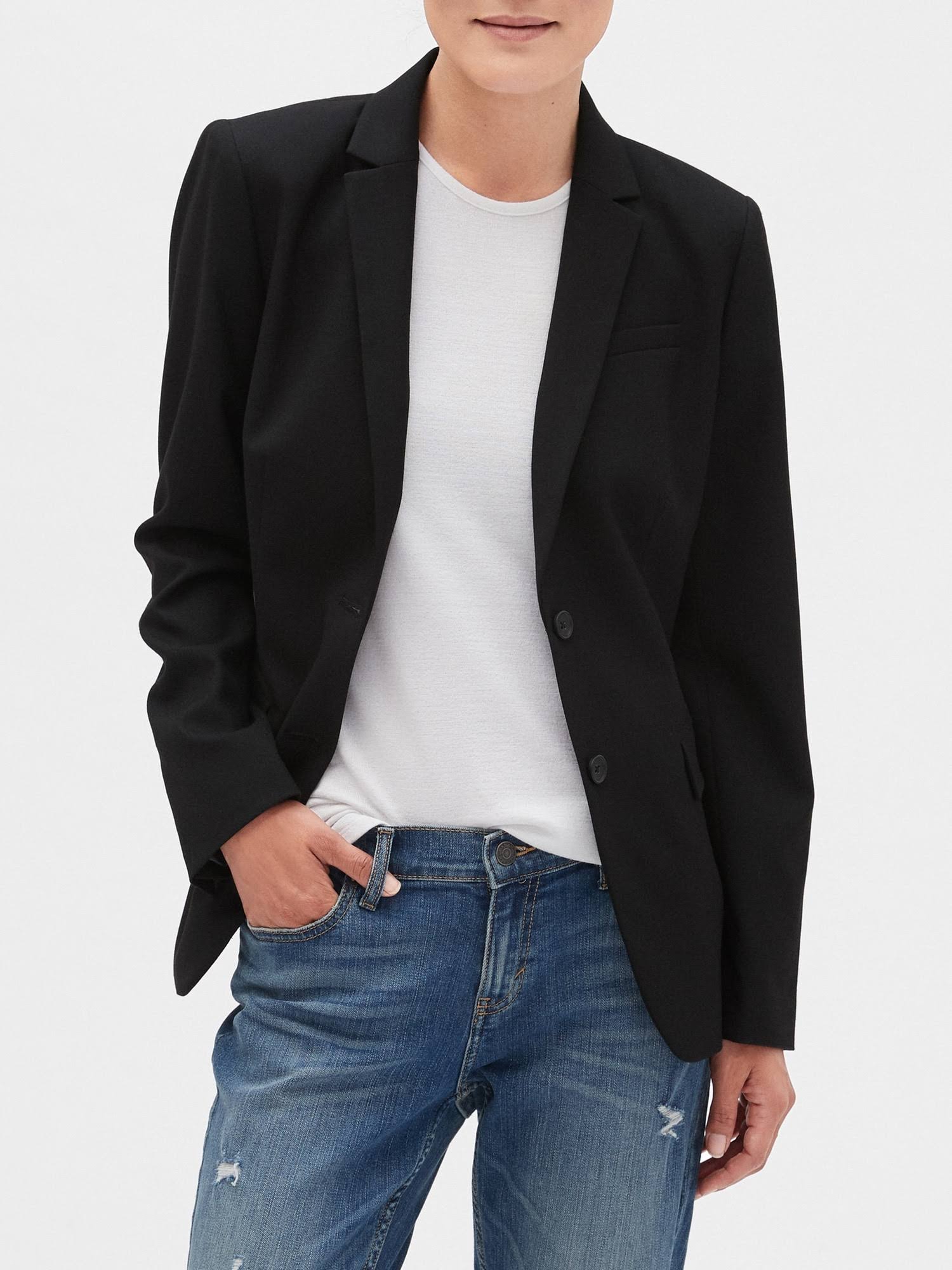 Banana Republic Factory Women's Washable Long and Lean Black Two-Button Blazer Black Regular Size 0