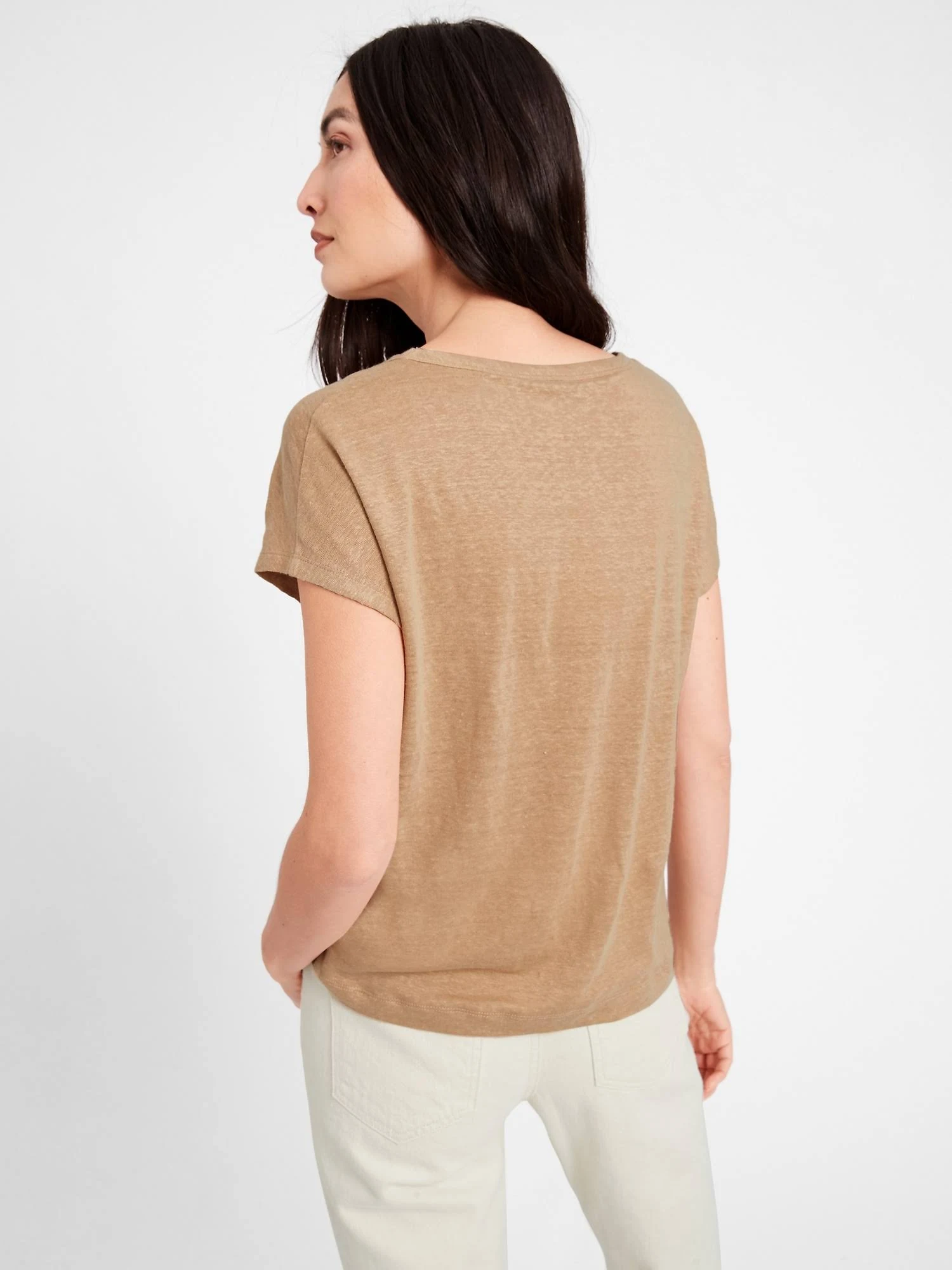 Banana Republic Women's Linen Scoop-Neck T-Shirt Cool Beige Size Xs