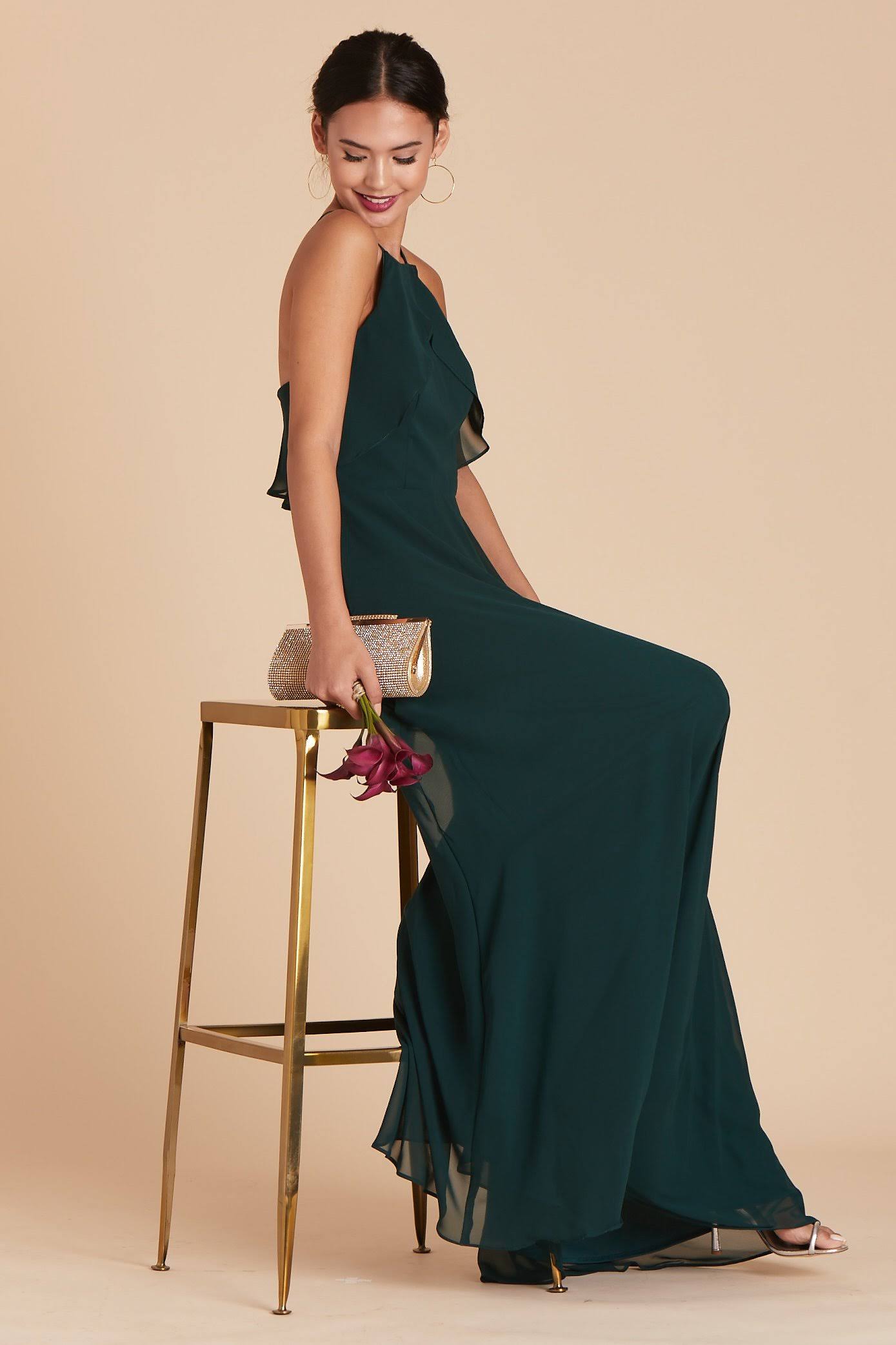Birdy Grey Jules Chiffon Bridesmaid Dress in Emerald L / Emerald