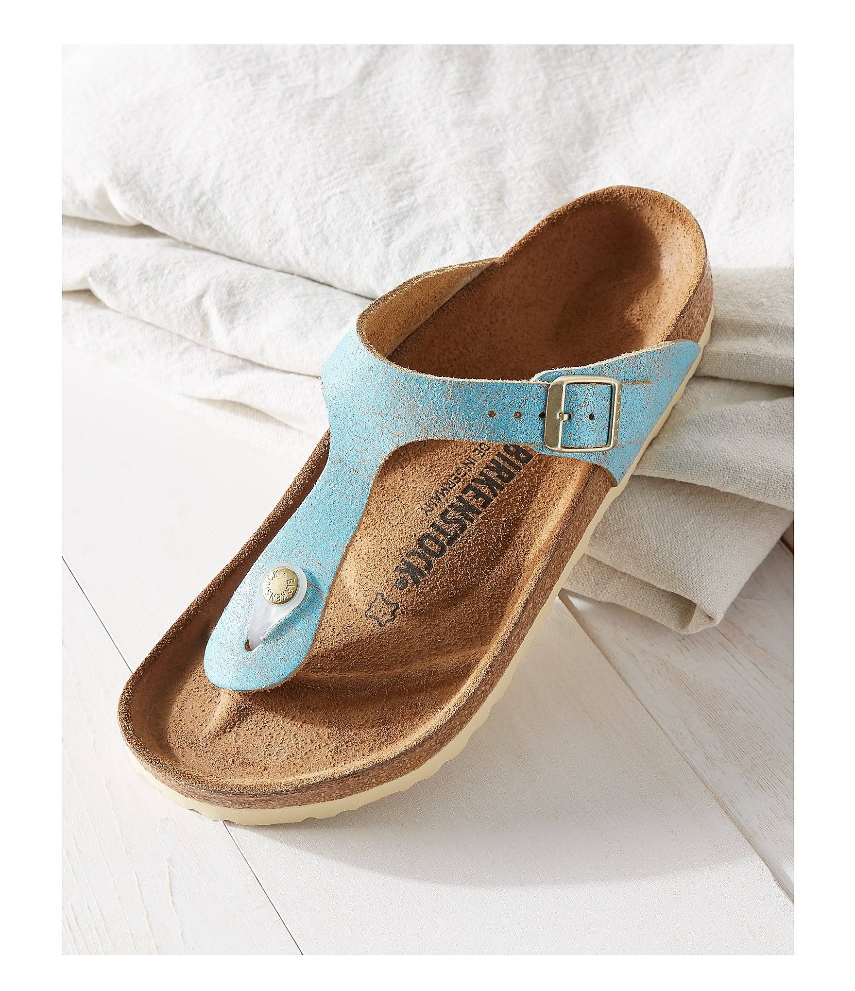 Birkenstock Gizeh - Leather (Washed Metallic Aqua) Women's Sandals