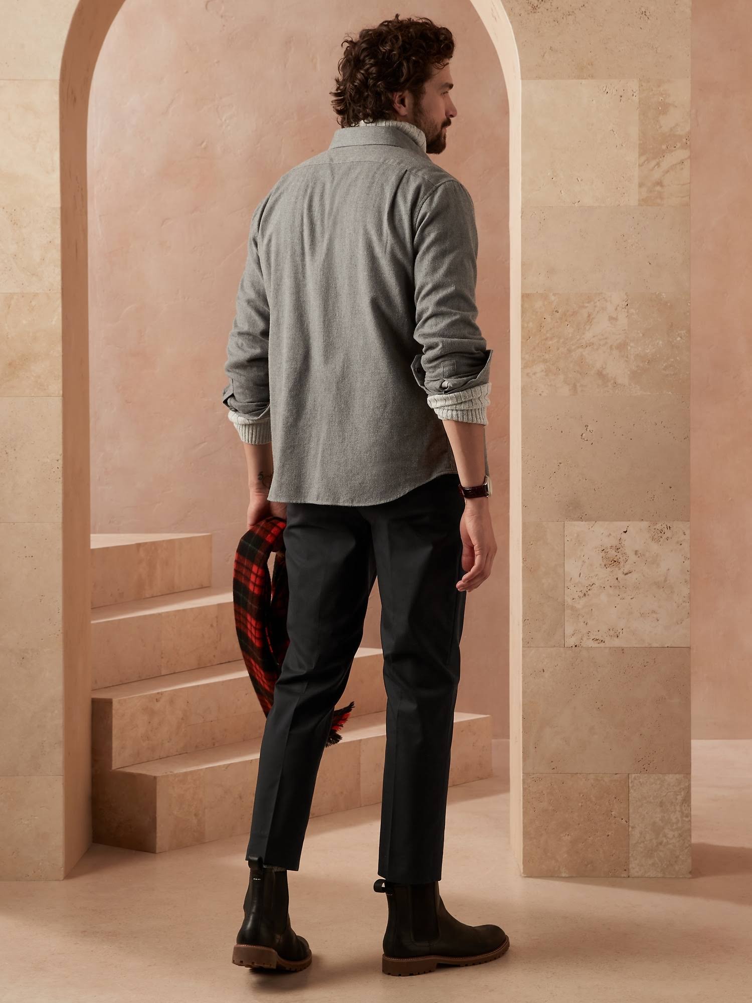 Banana Republic Men's Slim Solid Non-Iron Stretch Pant Black Size 35W 32L