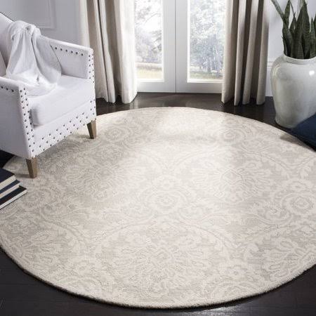 Amaris Damask Handmade Tufted Wool Ivory Area Rug Birch LANE? Rug Size: Round 6&