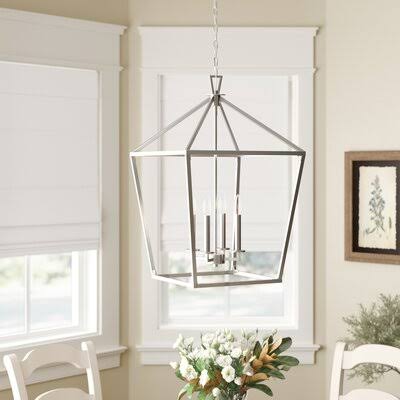 Israel 4 - Light Lantern Geometric Chandelier Birch Lane Finish: Polished Nickel