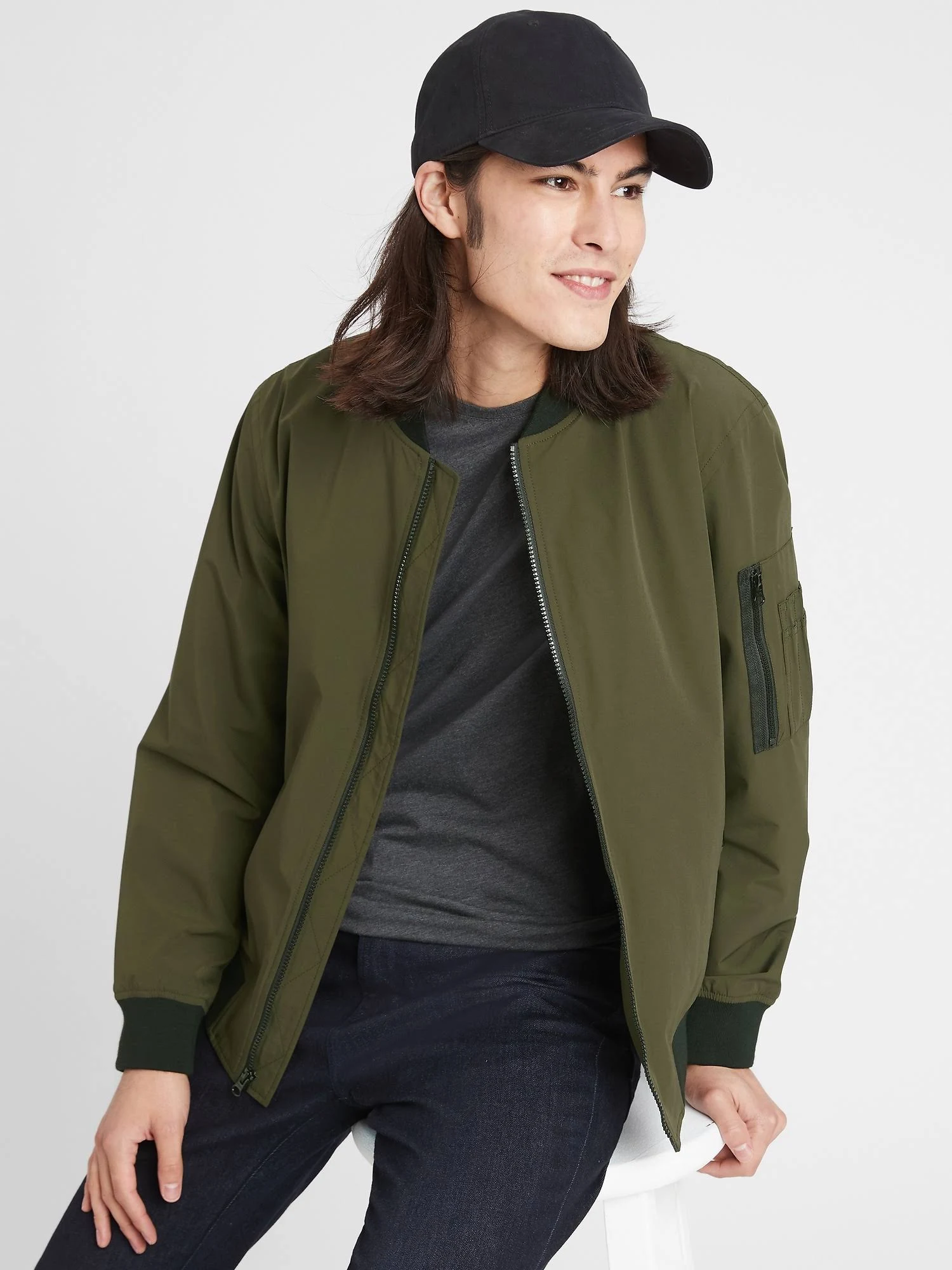 Men's Water-Resistant Tech Motion Bomber Jacket Kelp