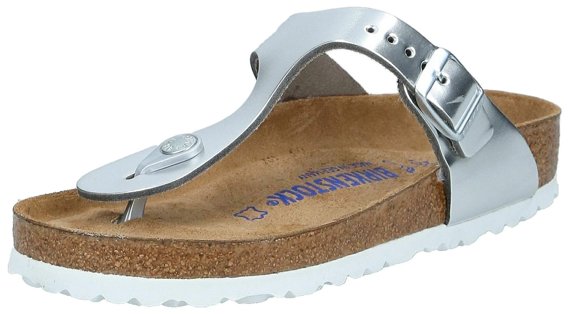 Birkenstock Gizeh Natural Leather Metallic Silver Thong Sandals