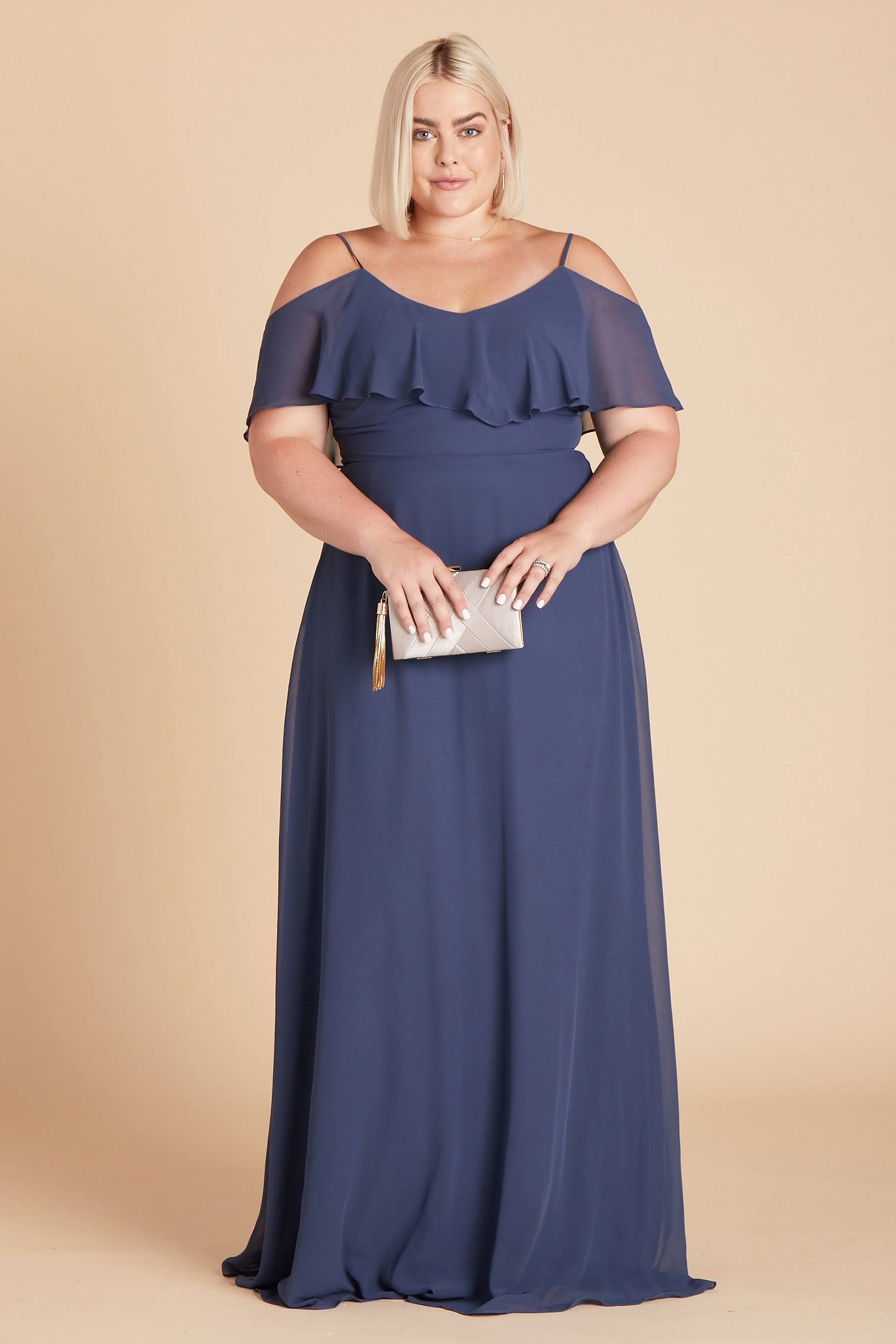 Birdy Grey Jane Plus Size Convertible Chiffon Bridesmaid Dress in Slate Blue 1x / Slate Blue / No Slit