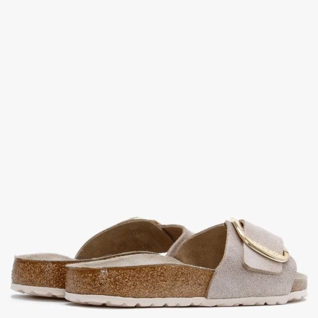 Birkenstock Madrid Big Buckle Washed Metallic Rose Gold Leather Mules