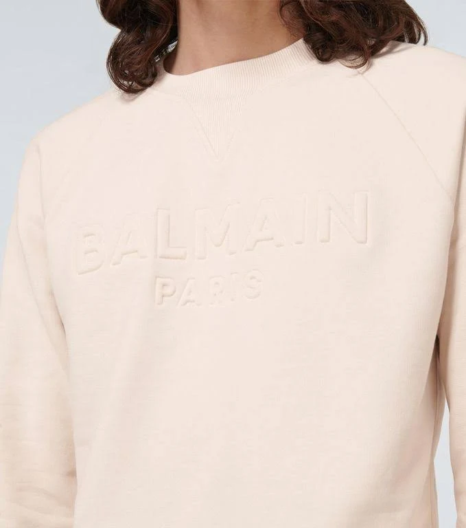 Balmain Men, Logo Embossed Cotton Sweatshirt, Beige, M, Clothing