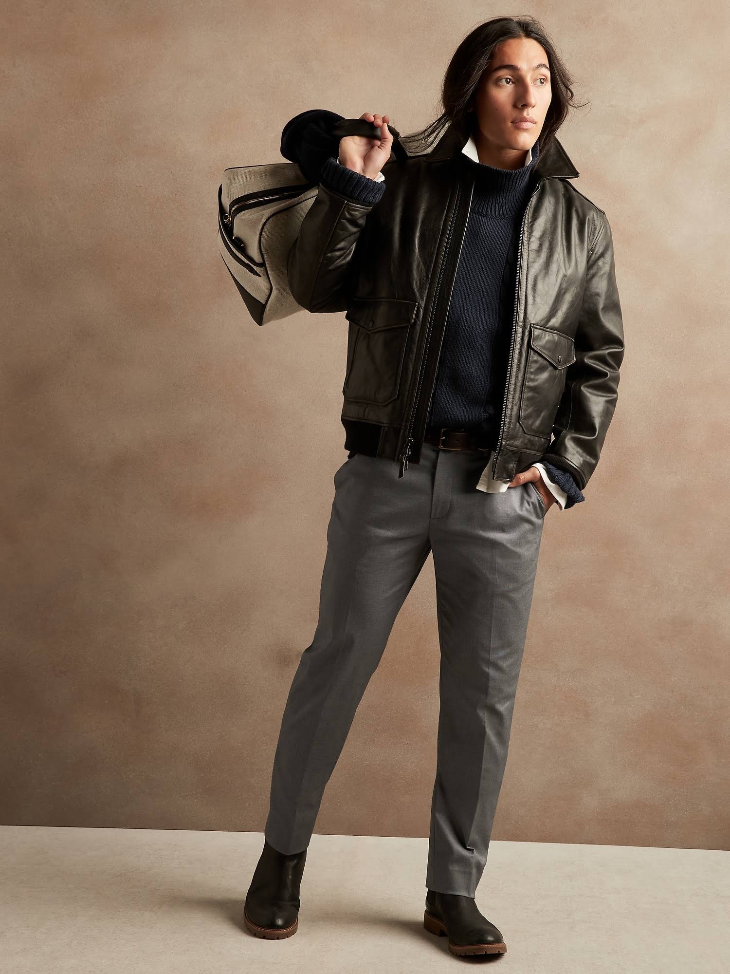 Banana Republic Men's Slim Non-Iron Stretch Cotton Solid Pant Gray Size 35W 30L