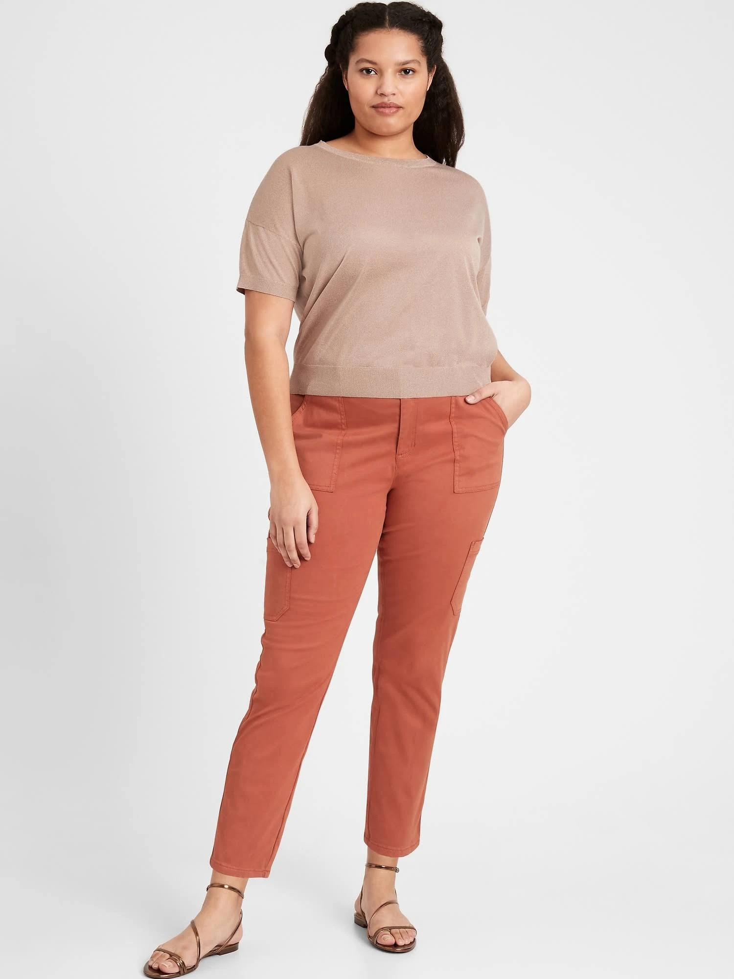 Banana Republic Women's Mid-Rise Skinny Cargo Chino Pant Copper Clay Size 14 Short