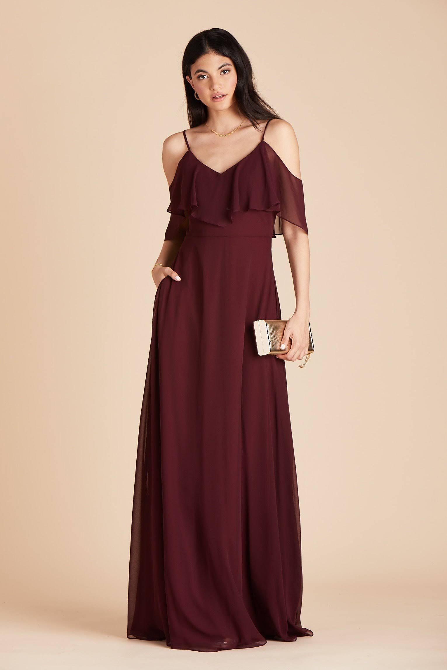 Birdy Grey Jane Convertible Chiffon Bridesmaid Dress in Cabernet S / Cabernet / No Slit