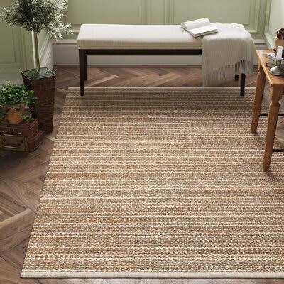 Caroline Striped Handmade Dhurrie Jute/Cotton Almond Buff/Illusion Blue Area Rug Birch Lane Rug Size: Rectangle 2&6x22 x 9&