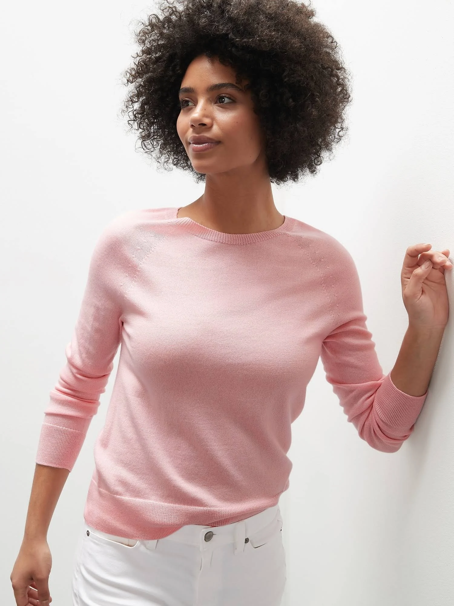 Banana Republic Women's Seamless Merino Crew Sweater-Neck Sweater in Responsible Wool Blush Pink Size XXL
