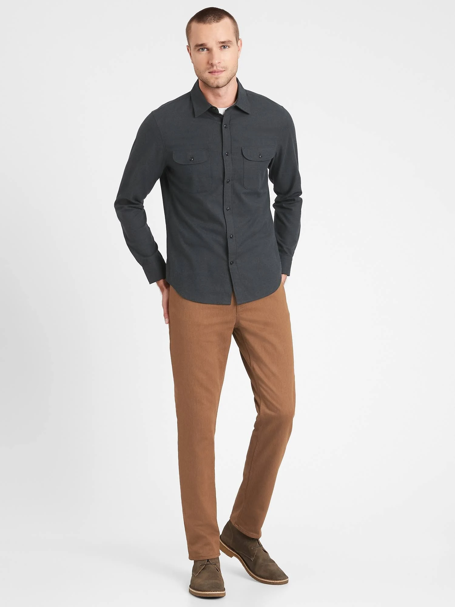 Banana Republic Men's Slim Heathered Traveler Pant Camel Tall Size 38W 36L