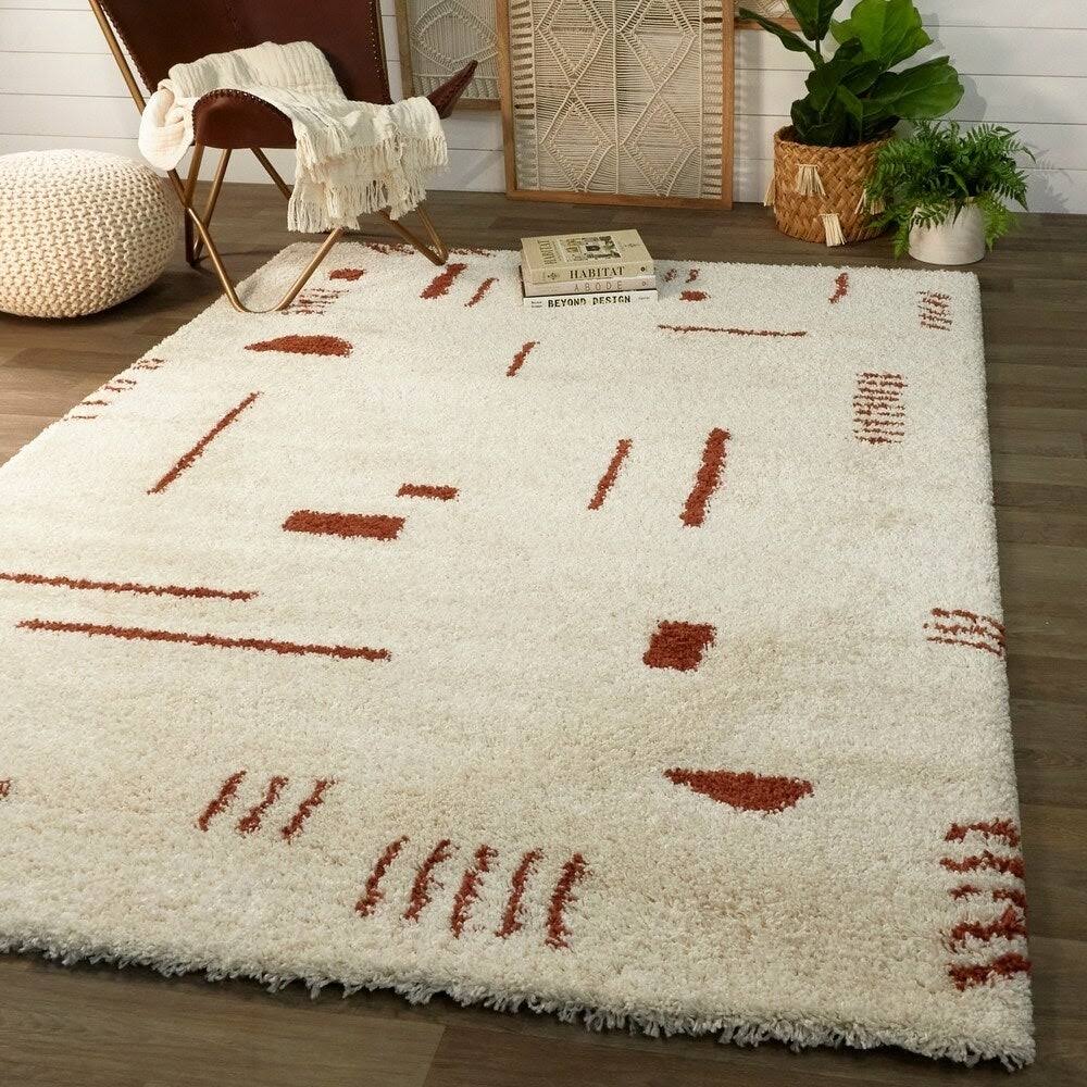 Carson Carrington Islinge Tribal Moroccan Shag Area Rug - 6&7x22 x 9& - White/Rust