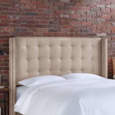 Lollis Wood Frame Upholstered Wingback Headboard Size: Queen, Upholstery: Oatmeal