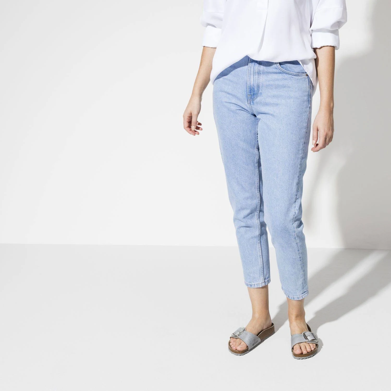 Birkenstock Madrid Big Buckle (Washed Metallic Blue) Women's Sandals