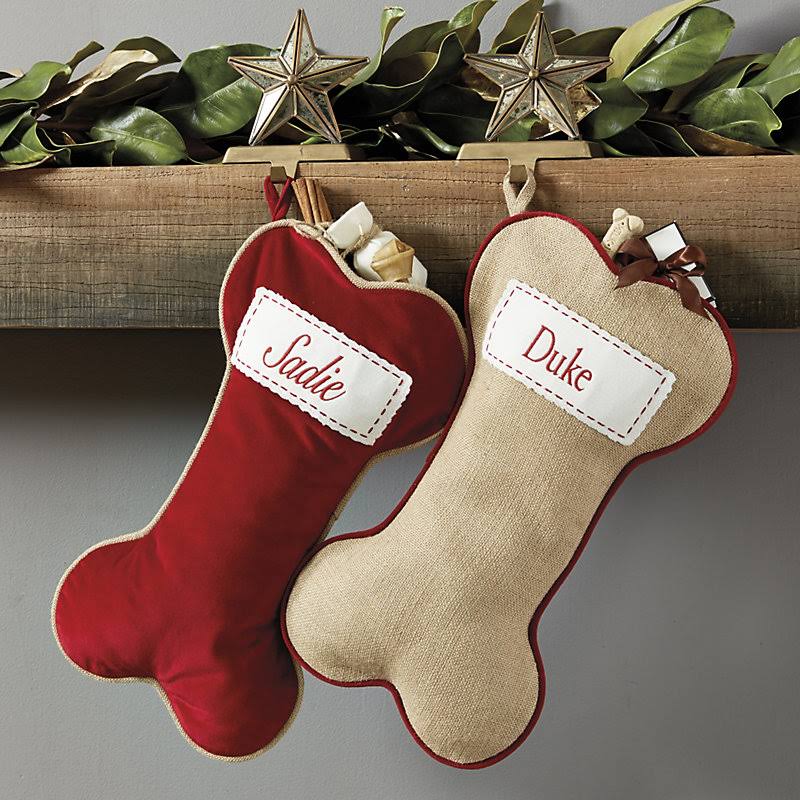 Burlap Dog Bone Stocking Red Velvet - Ballard Designs