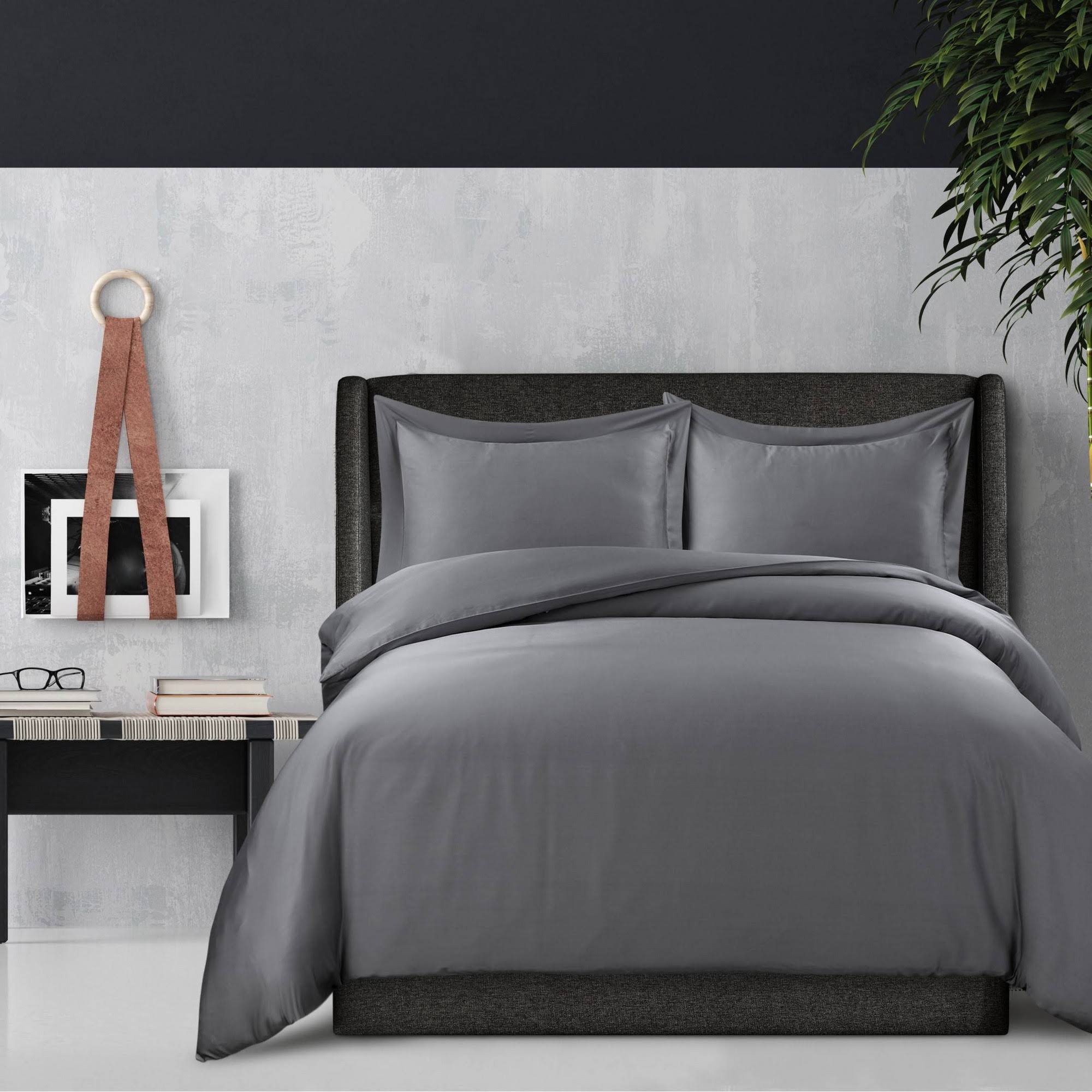 Tribeca Living 300 Thread Count Rayon from Bamboo Oversized Duvet Cover Set, Grey, Queen Set
