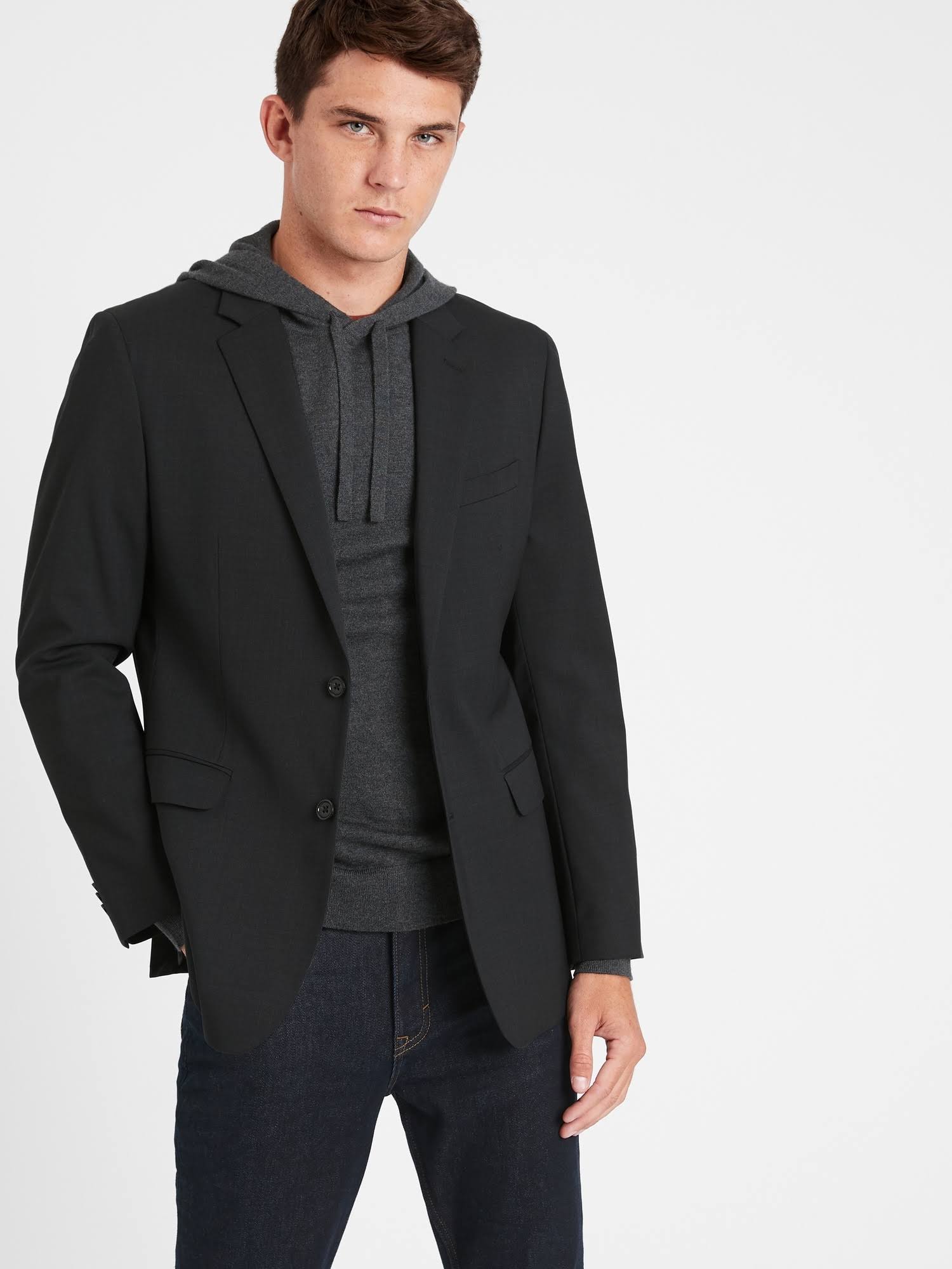 Banana Republic Men's Standard Solid Italian Wool Suit Jacket Dark Charcoal Size 38 Short