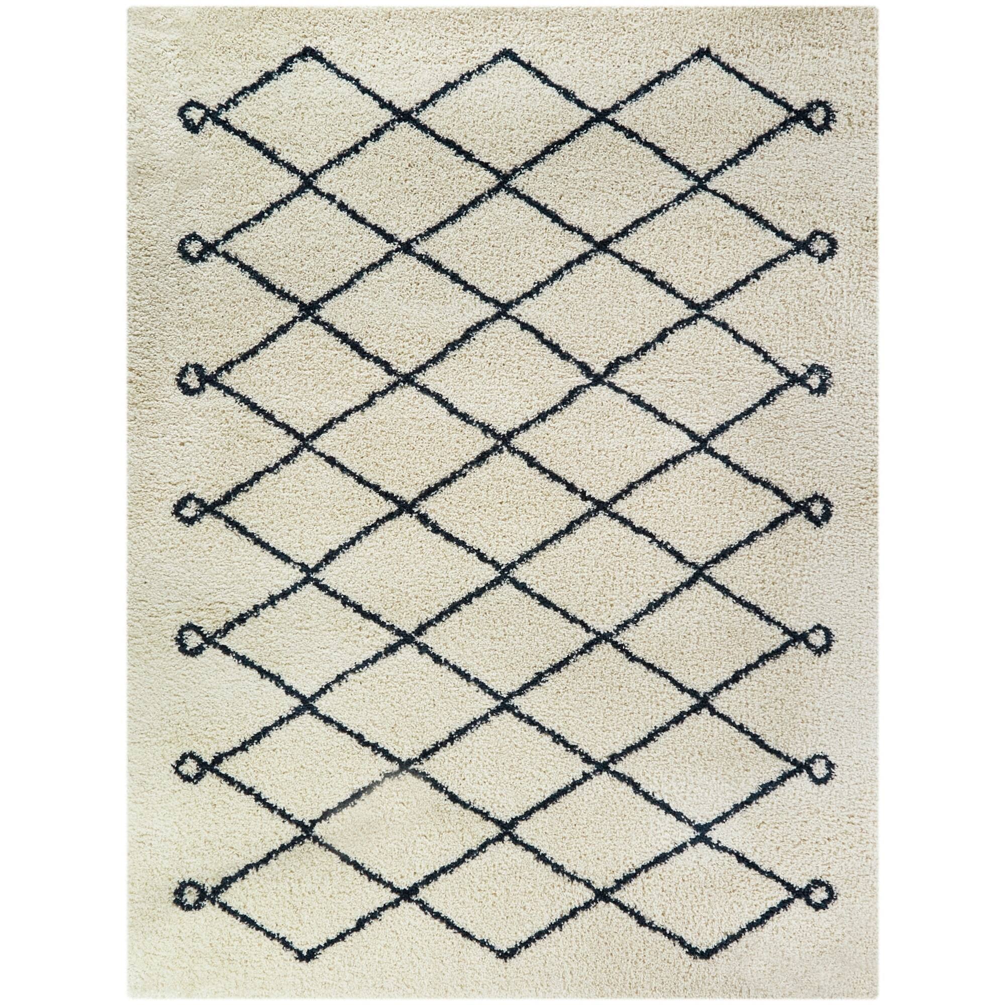 BALTA Mabelle Cream/Navy 5 ft. x 7 ft. Trellis Shag Area Rug