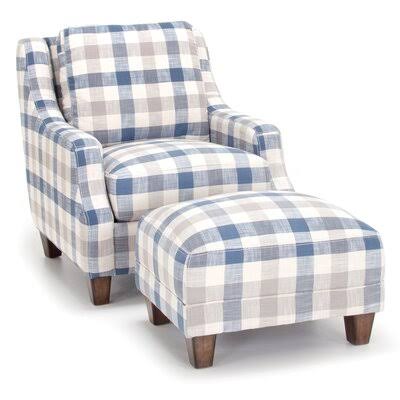 Birch Lane Delosreyes 39.5x22 Wide Square Floral Cocktail Ottoman Fabric: Blue/Cleam/Taupe - Plaid