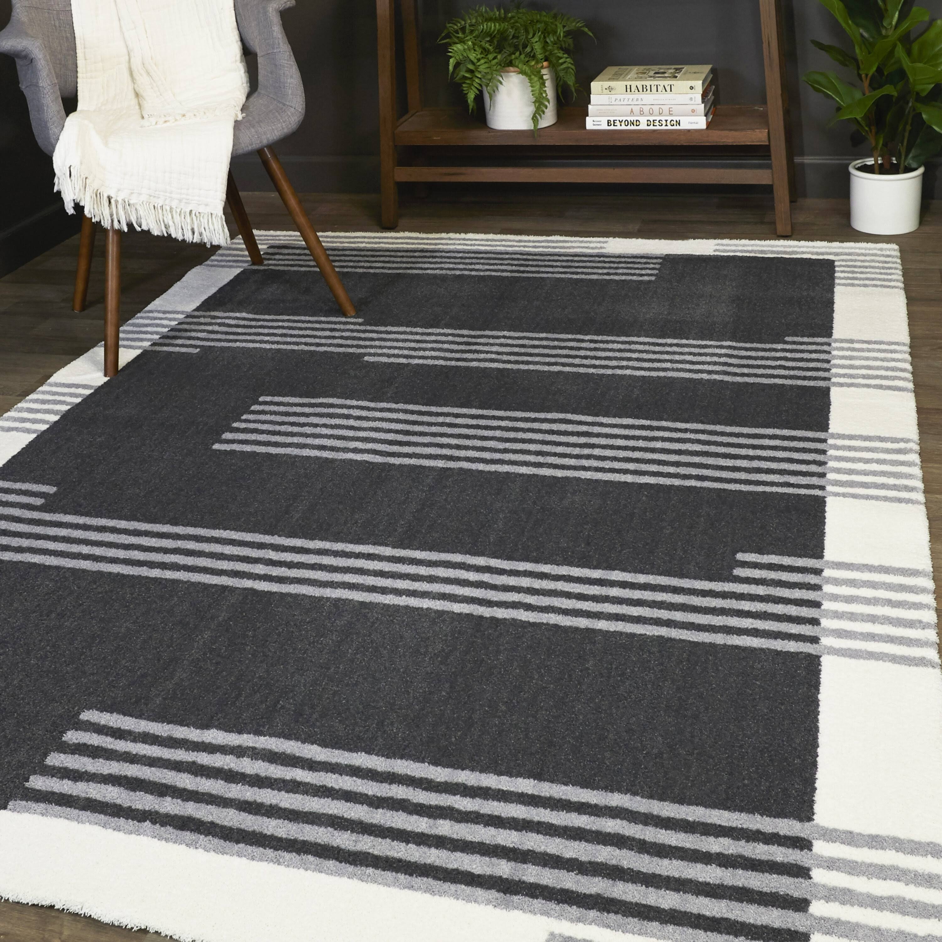 Orion Contemporary Stripes Area Rug - 7&10x22 x 10& - Charcoal