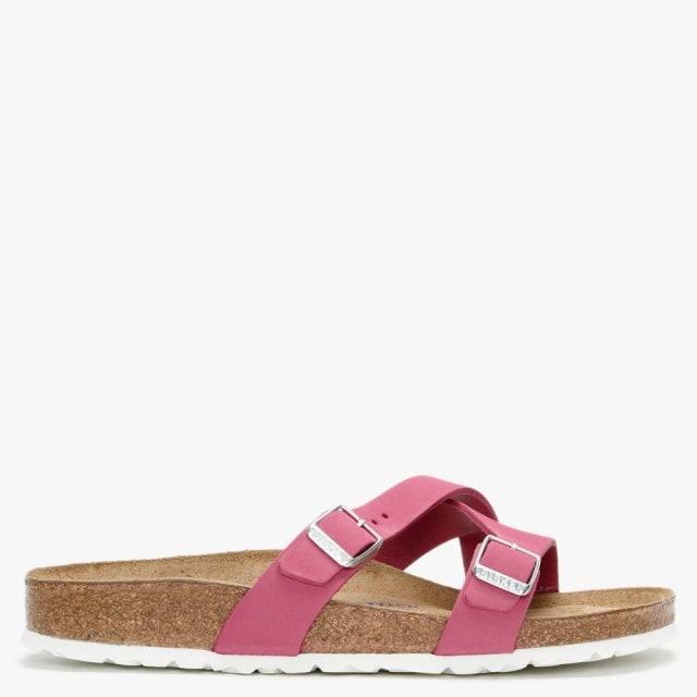 Birkenstock Yao Balance Fuchsia Tulip Nubuck Leather Cross Strap Mules