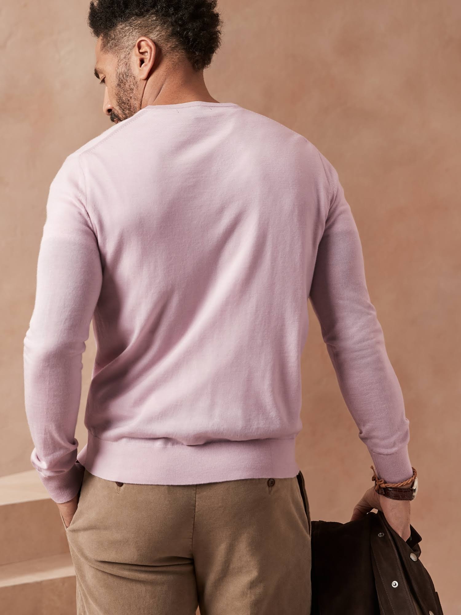 Banana Republic Men's Merino V-Neck Sweater in Responsible Wool Pink Heather Tall Size XXL