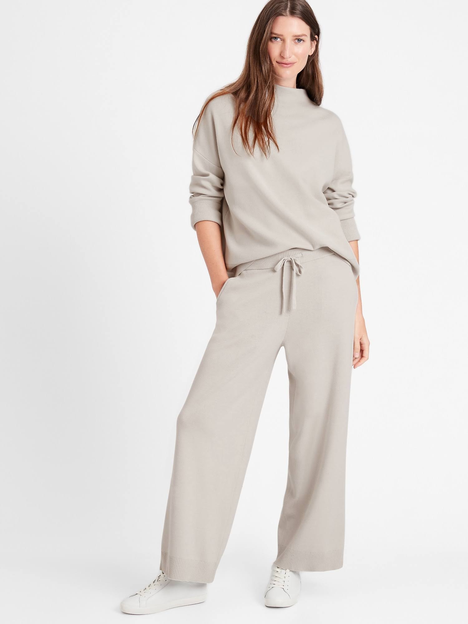 Banana Republic Women's Wide-Leg Sweater Pant Selenite Size XL