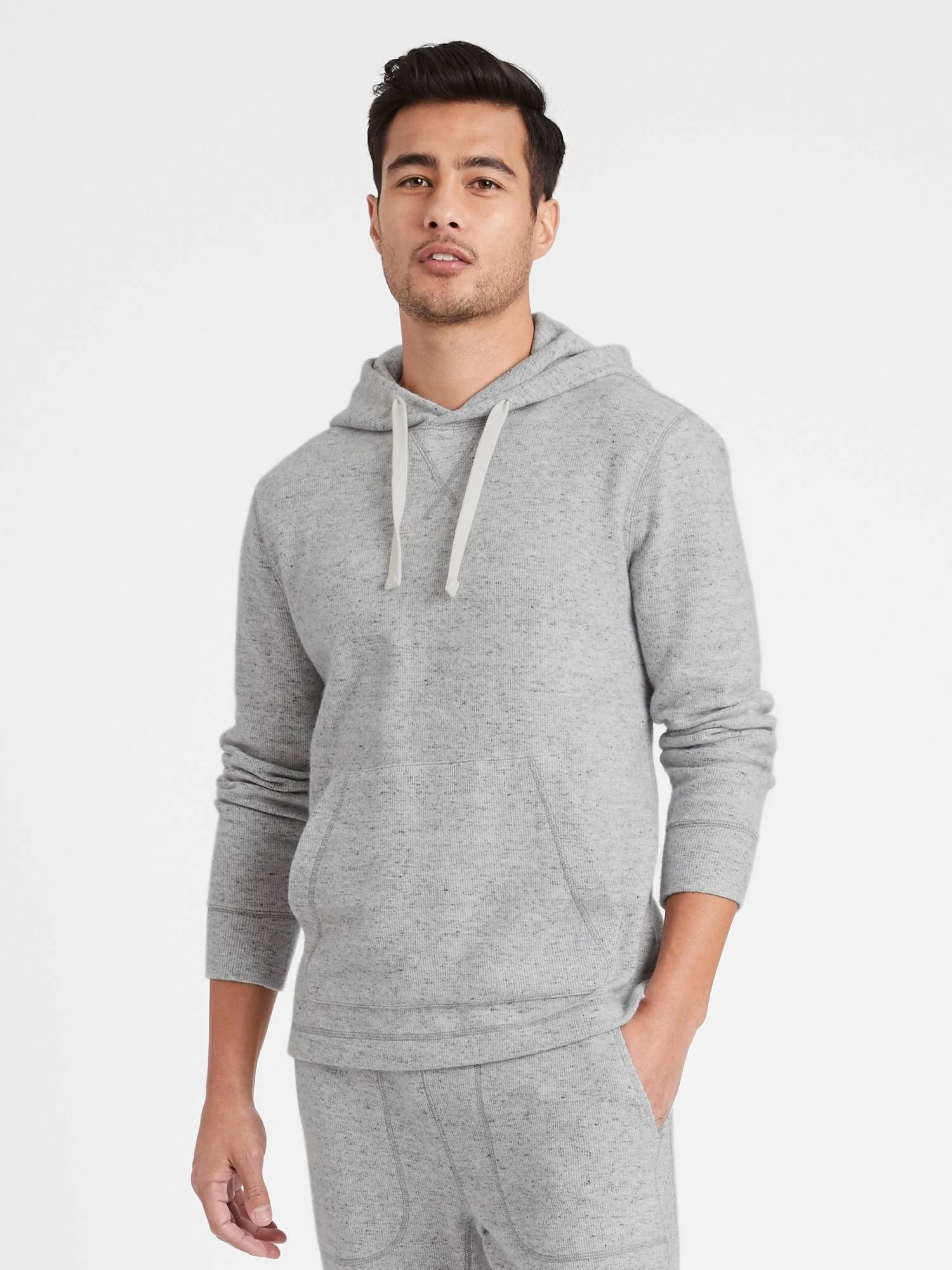 Banana Republic Men's Brushed Waffle-Knit Hoodie Light Gray Size S