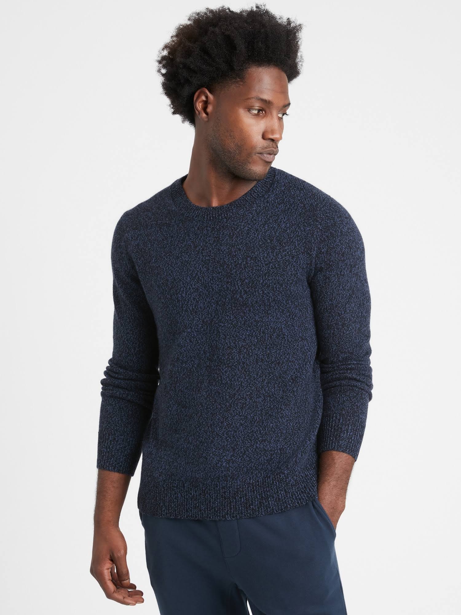 Banana Republic Men's Italian Wool-Blend Crew-Neck Sweater Midnight Navy Size S