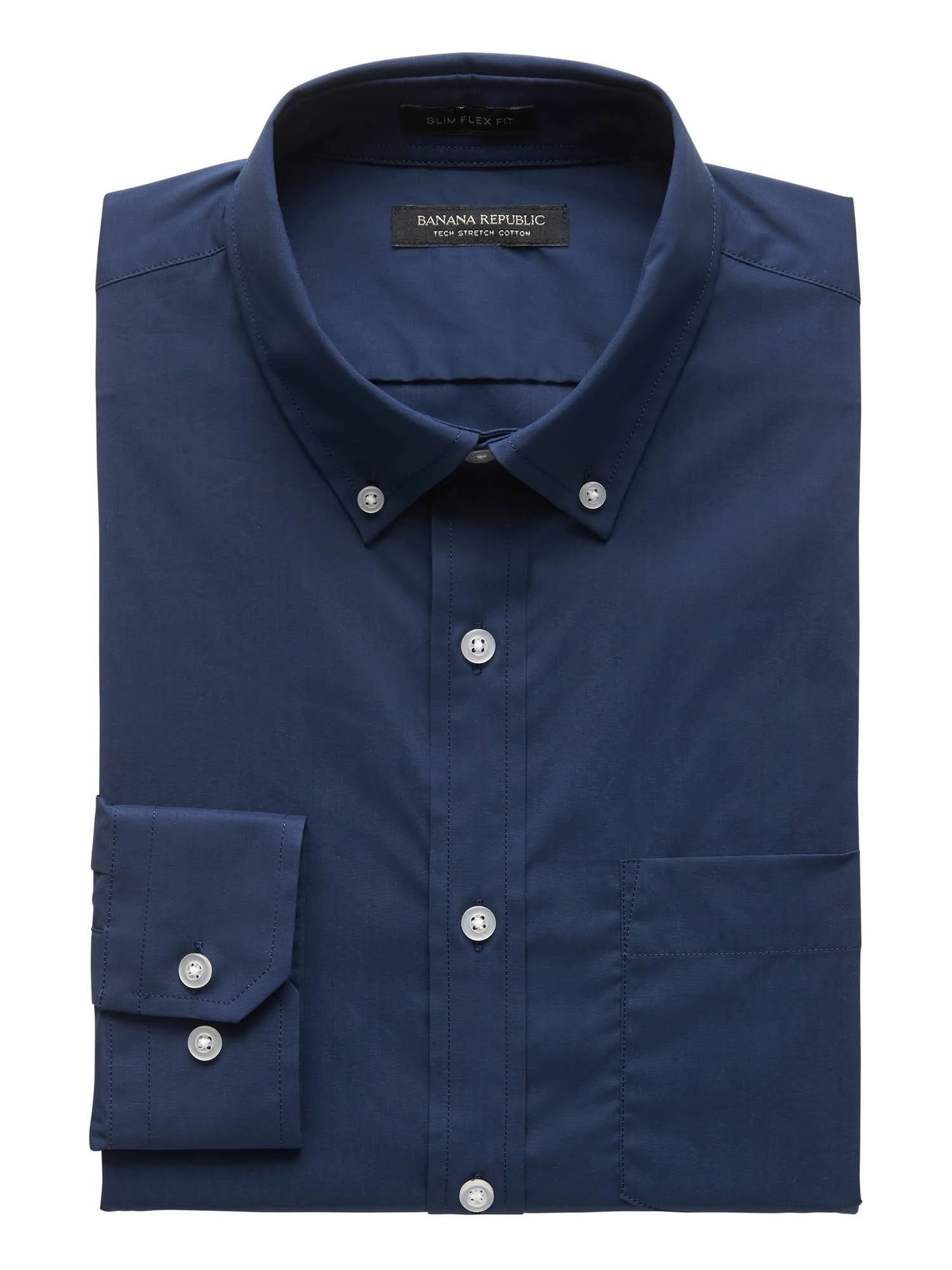 Banana Republic Men's Slim-Fit Tech-Stretch Cotton Shirt True Navy Blue Size Xxs