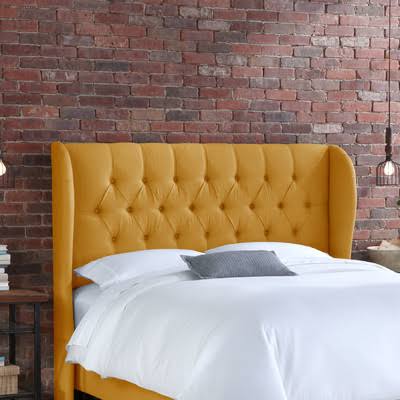 House of Hampton Stowmarket Tufted Diamond Upholstered Wingback Headboard Size: California King, Upholstery: French Yellow
