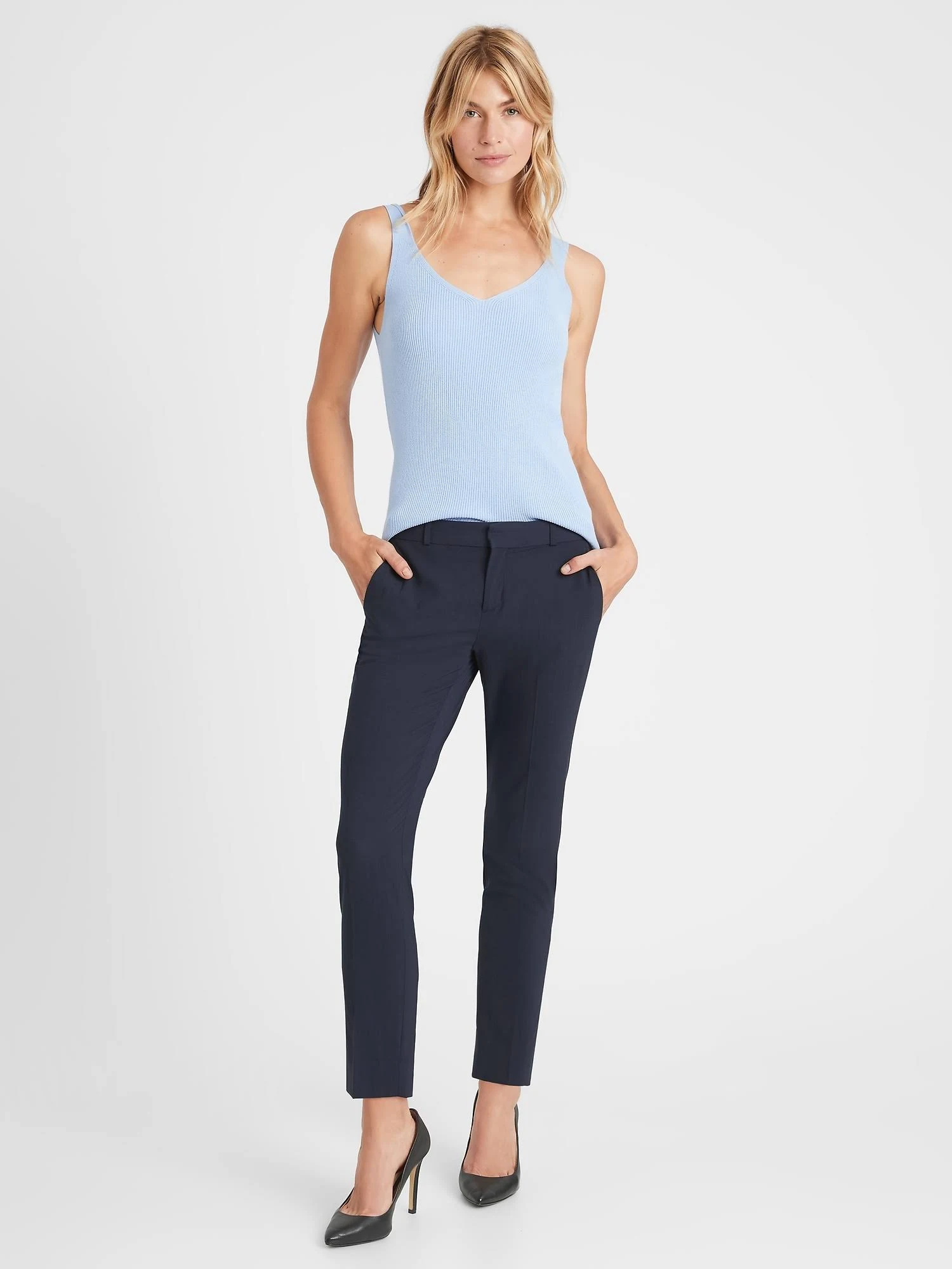 Banana Republic Women's Avery Straight-Fit Washable Wool-Blend Ankle Pant Navy Size 14 Regular